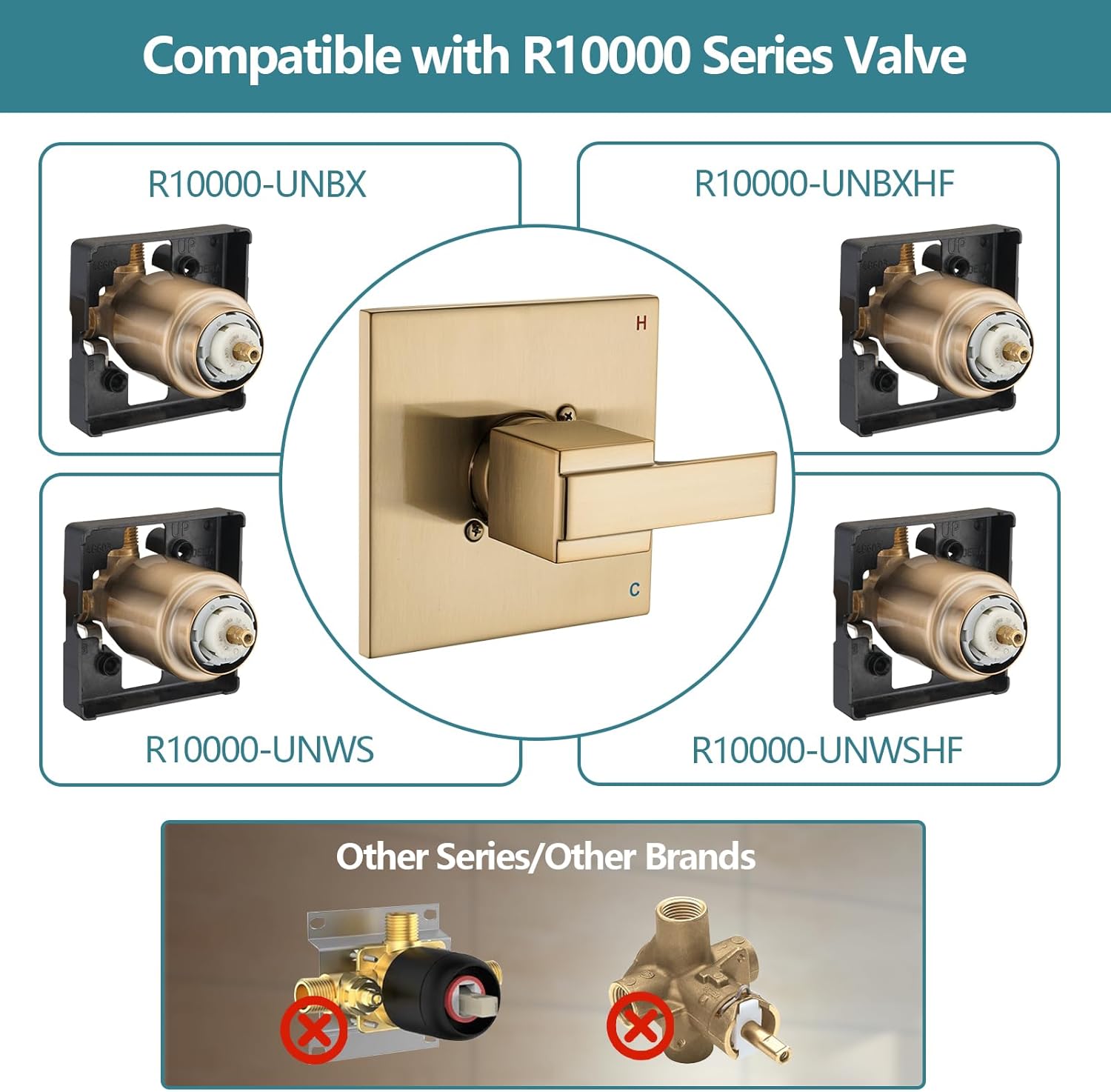 8" Rain Shower Faucet Compatible with Delta 13/14 Series Tub Trim Kit, High Pressure Square Rain Shower Head& Handle Set (Valve& Catridge Not Inclued) (With Tub Spout, Champagne Gold)