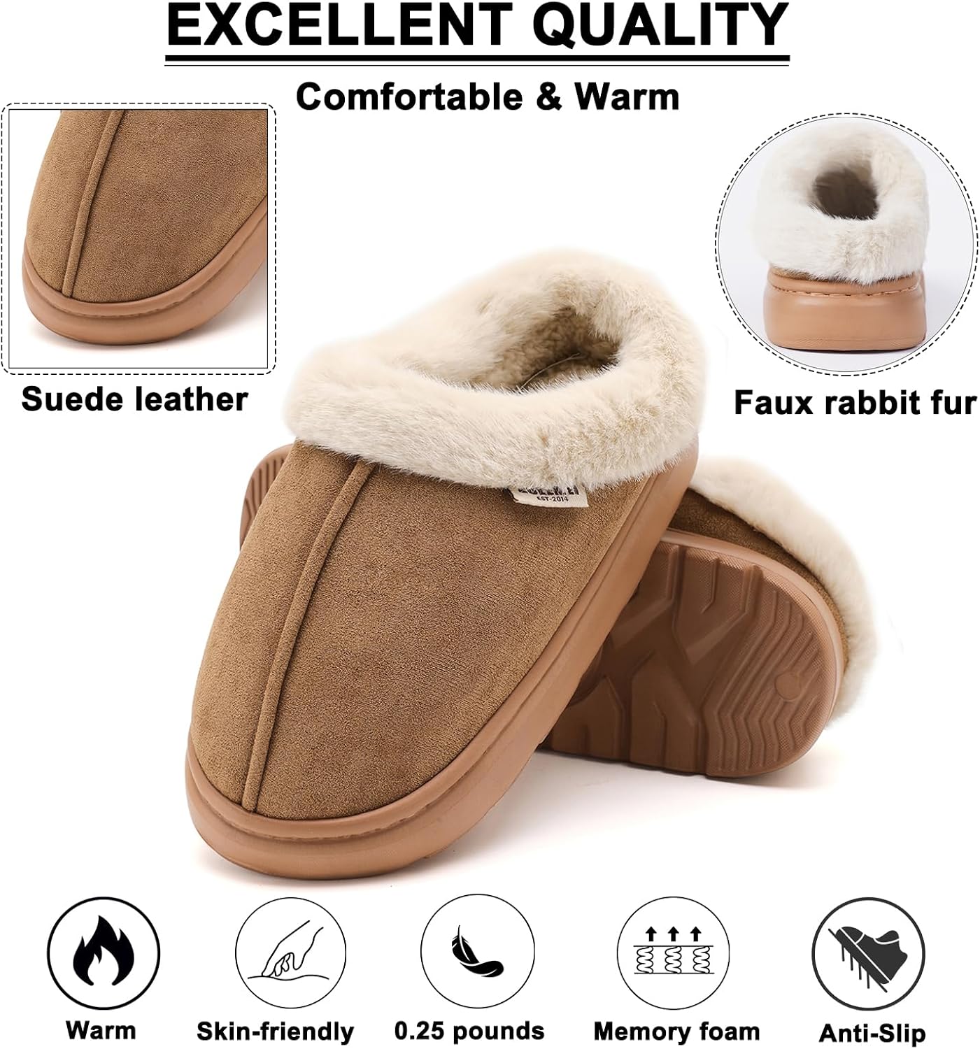 House Slippers For Woman Men, Womens slippers Platform EVA lightweight sole Warm Faux Fur Lined Suede Short Ankle Boots Memory Foam Fuzzy Slippers for Women Anti-Slip Boot Indoor Outdoor - Image 4