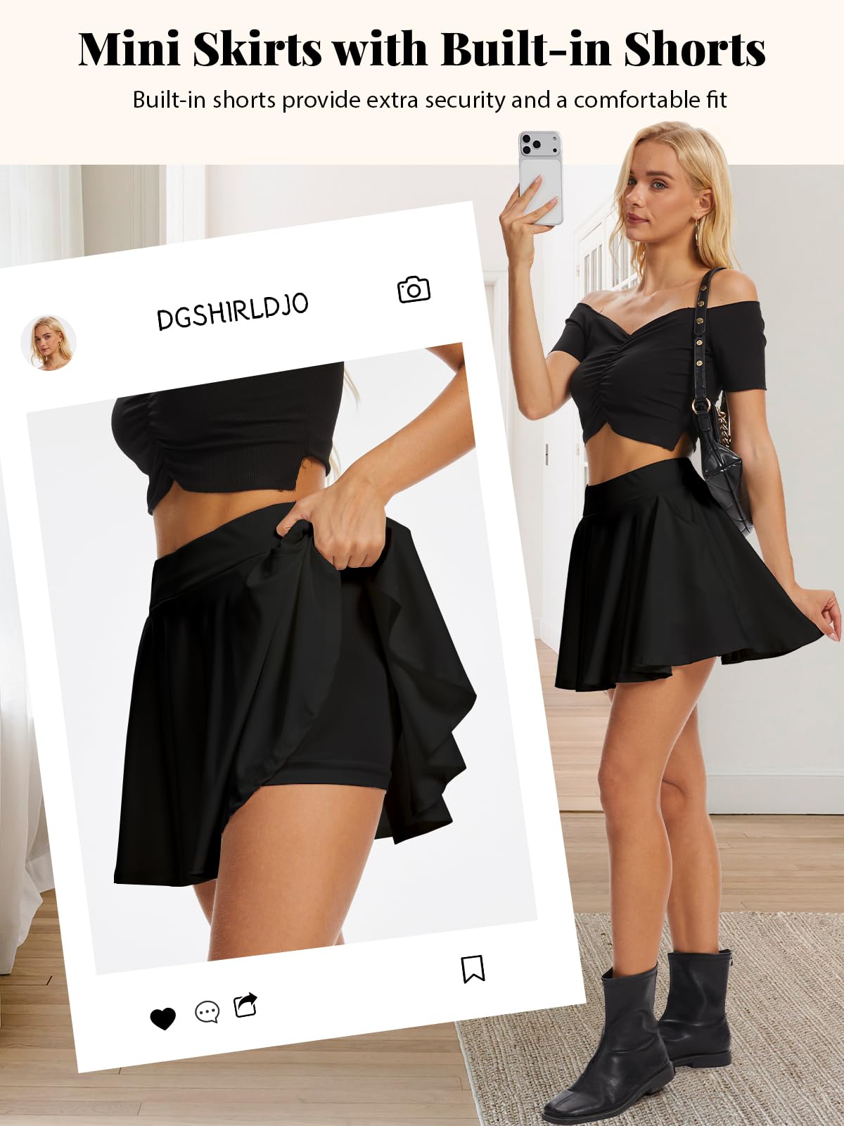 Falda para Mujer con pantalón Cintura Alta Elástica Patinadora Faldas Cortas Básicas Bolsillos Versátil Minifalda Falda de Tenis XS-XXL