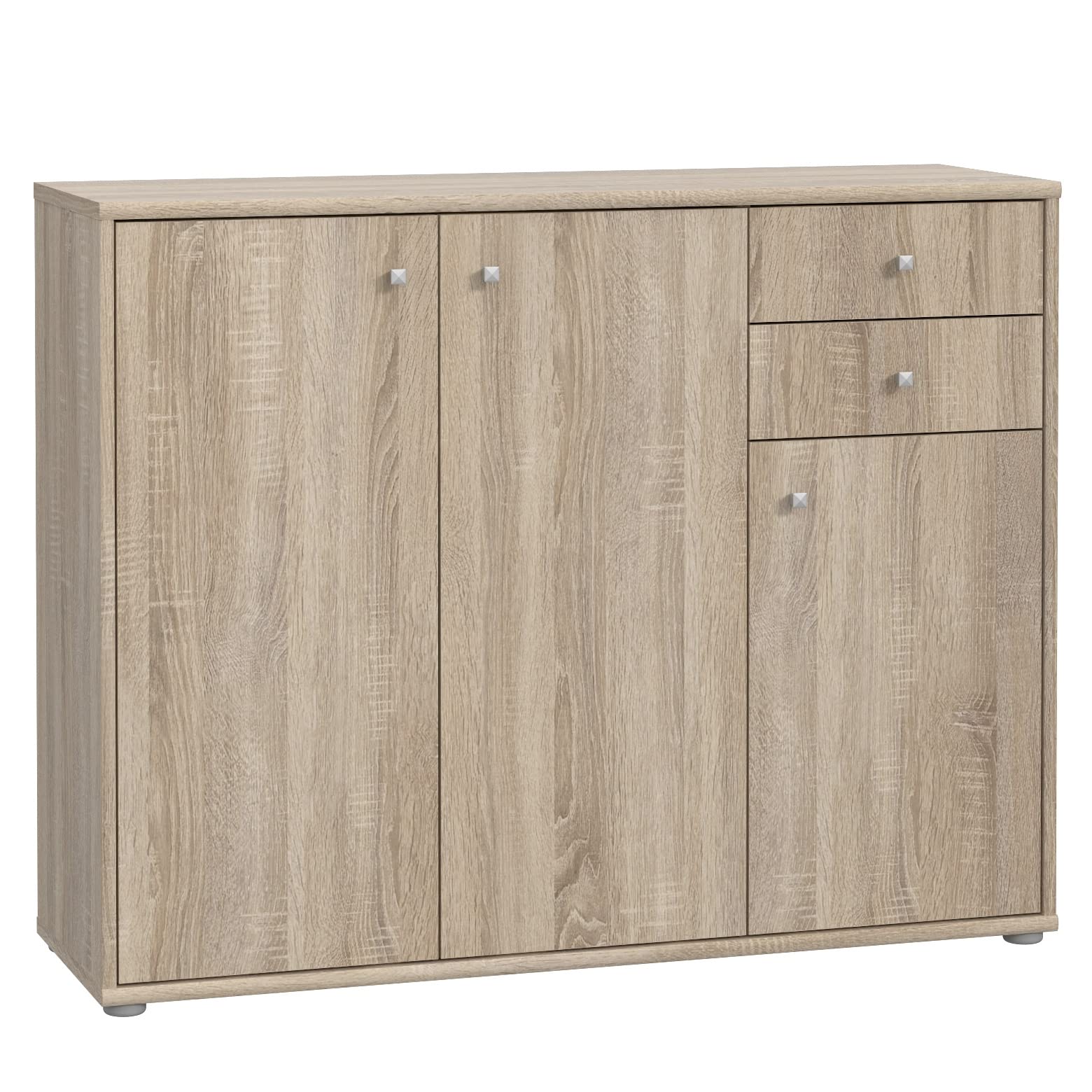 Newroom Kommode Sonoma Eiche Sideboard Modern - 108,8x111,1x34,8 cm (BxHxT) - Highboard Anrichte - [Albus.Two] Büro Arbeitszimmer Wohnzimmer