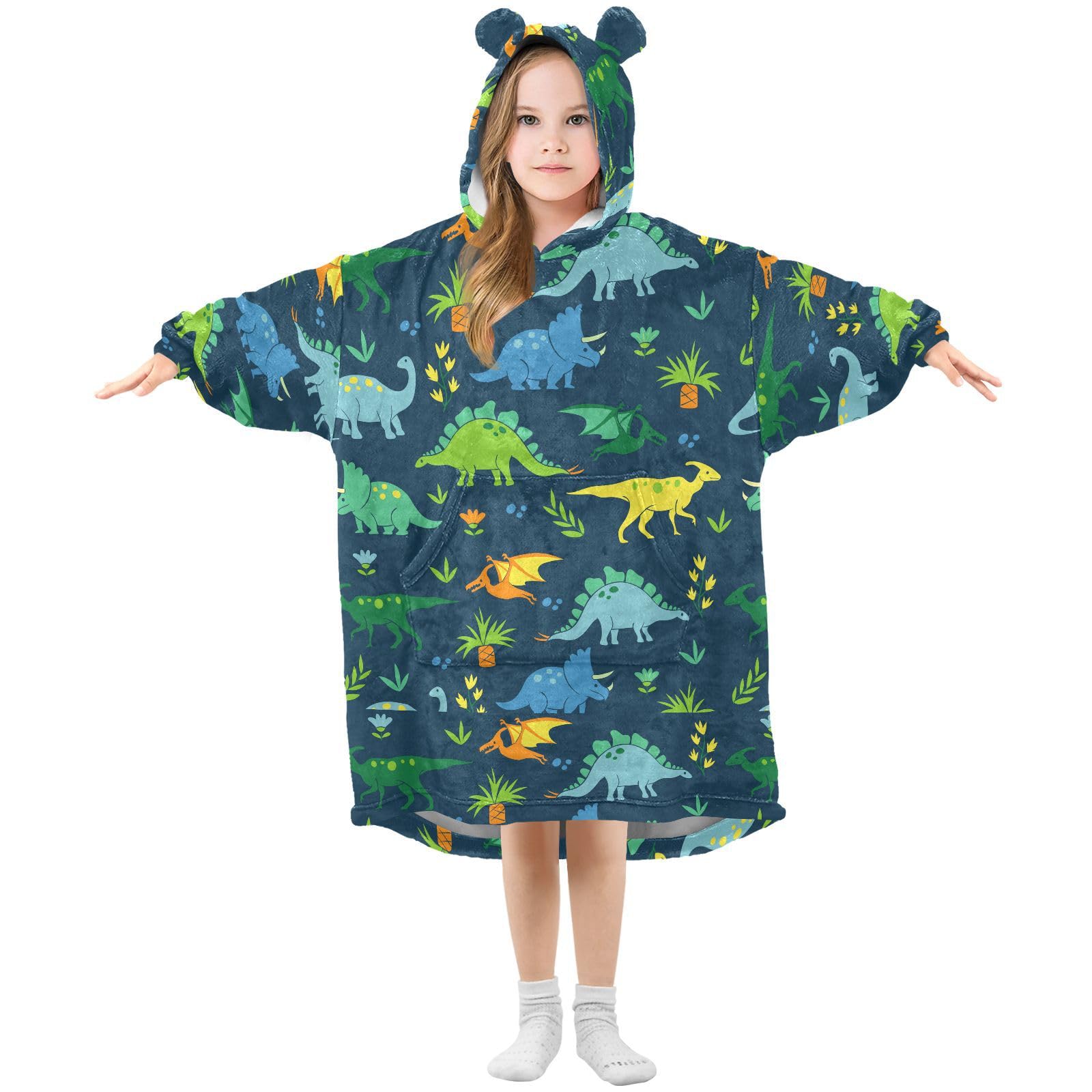 Oversized Blanket Hoodie for Kids Adult Girls Boys, Fleece Hoodie Blanket Dinosaur Super Warm Plush Wearable Blanket Hoodie Sweatshirt with Roomy Pocket, Small
