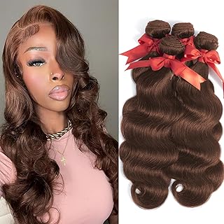 Chocolate Brown Human Hair Bundles 12A Body Wave Bundles Human Hair 14 16 18 18 Inch 4 Bundles Unprocessed 100% Indian Chocolate Color 4 Brown Real Hair Extensions