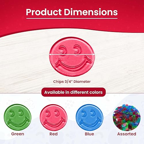 Miniatura 10 de MR CHIPS Fichas de bingo de 34 pulgadas de tamaño  300 fichas de bingo en color azul, rojo y verde  Diseño de cara sonriente  Fichas de conteo