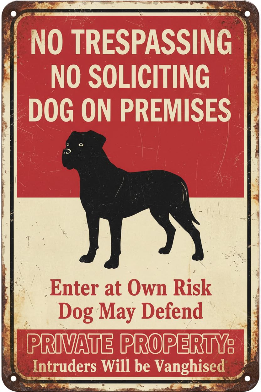 Beware Of Dog No Trespassing Tin Sign, 8x12 Inch Yard