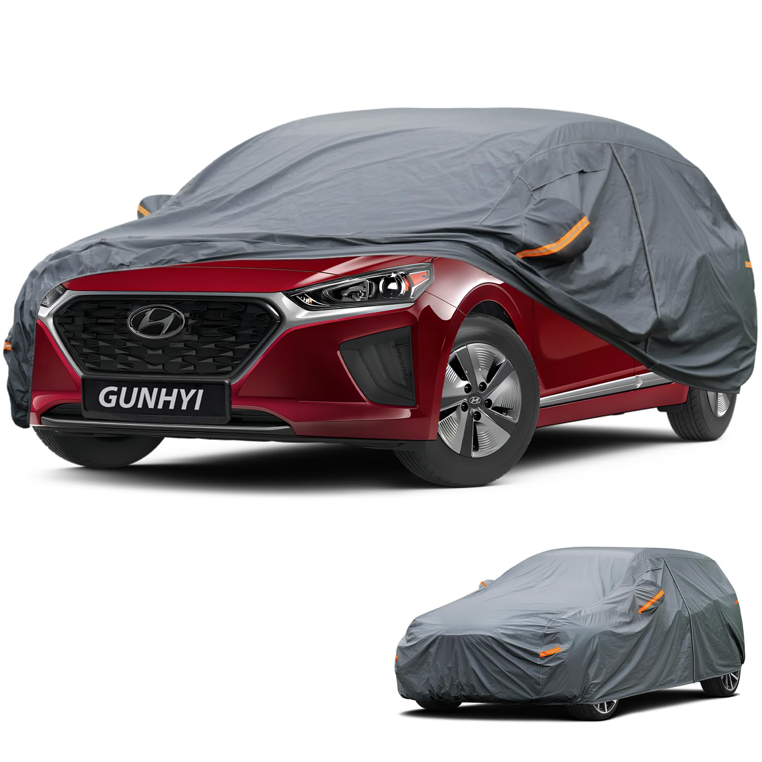 GUNHYI Premium Car Cover Custom Fit Hyundai Ioniq, 16 Layers Heavy Duty Car Cover Waterproof All Weather with Zipper Door for Sun Rain Snow Dust Uv Protection