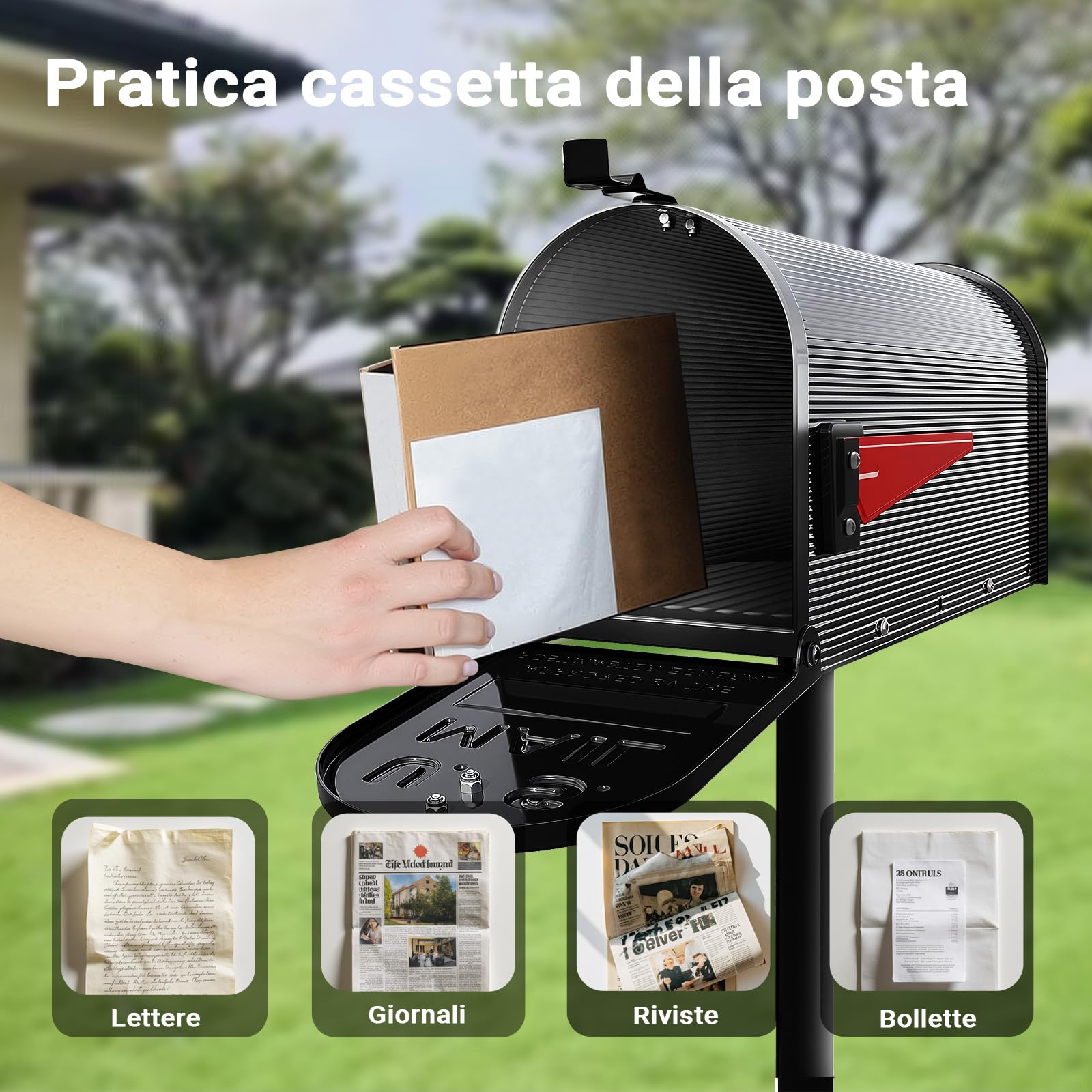 Wiltec Cassetta postale americana in acciaio zincato nero con materiale di montaggio