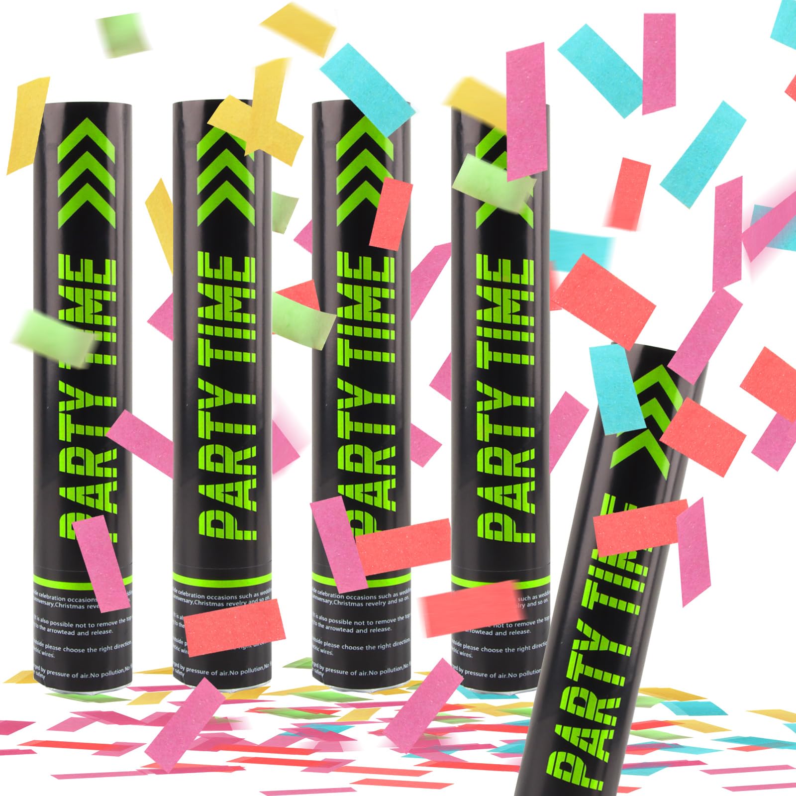 dellyy Cañones de Confeti Multicolor *4, Cañon Confeti Boda, Confetti Cañón Biodegradable, para Decoración Eventos, Fiestas, Celebraciones, Cumpleaños, Bodas (Vistoso)