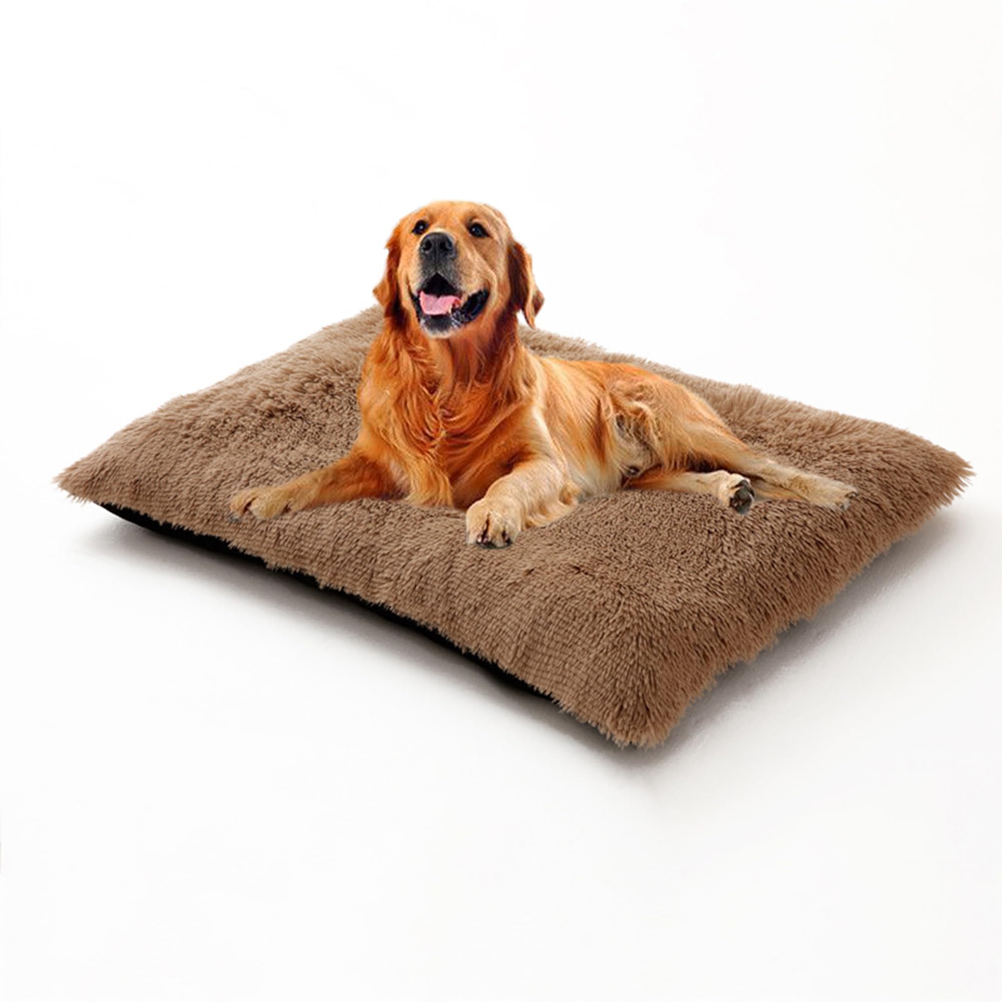 Tapis de cage en peluche pour chien et animal domestique avec fond antidérapant - Chaud avec housse amovible (100 x 70 x 10 cm, kaki)