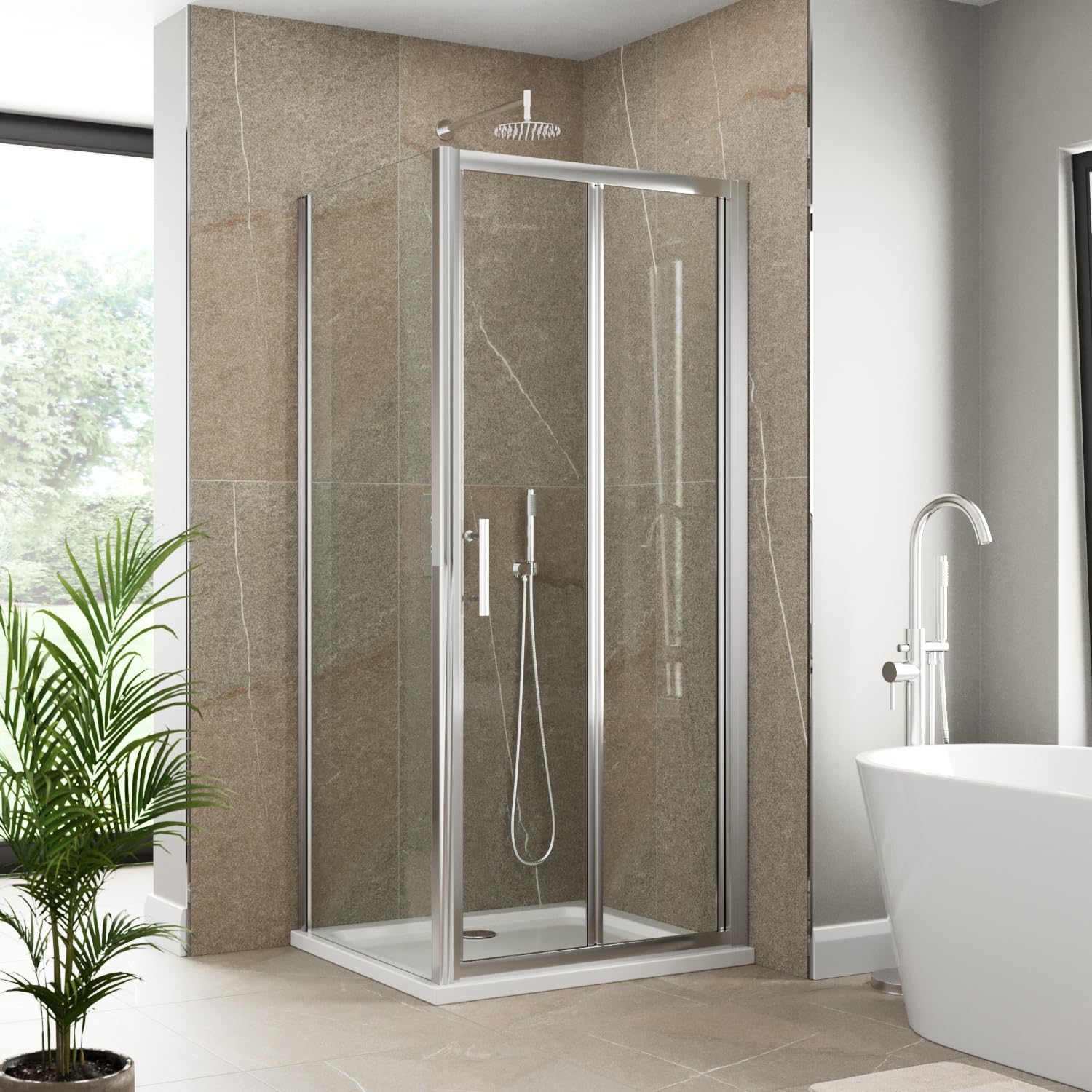 Luxura Chrome Luxura® 760 X 760Mm Bifold Folding Shower Enclosure Door Screen For Wet Room Cubicle Enclosures, 6Mm Safety Glass Space Saving, Framed, Polished