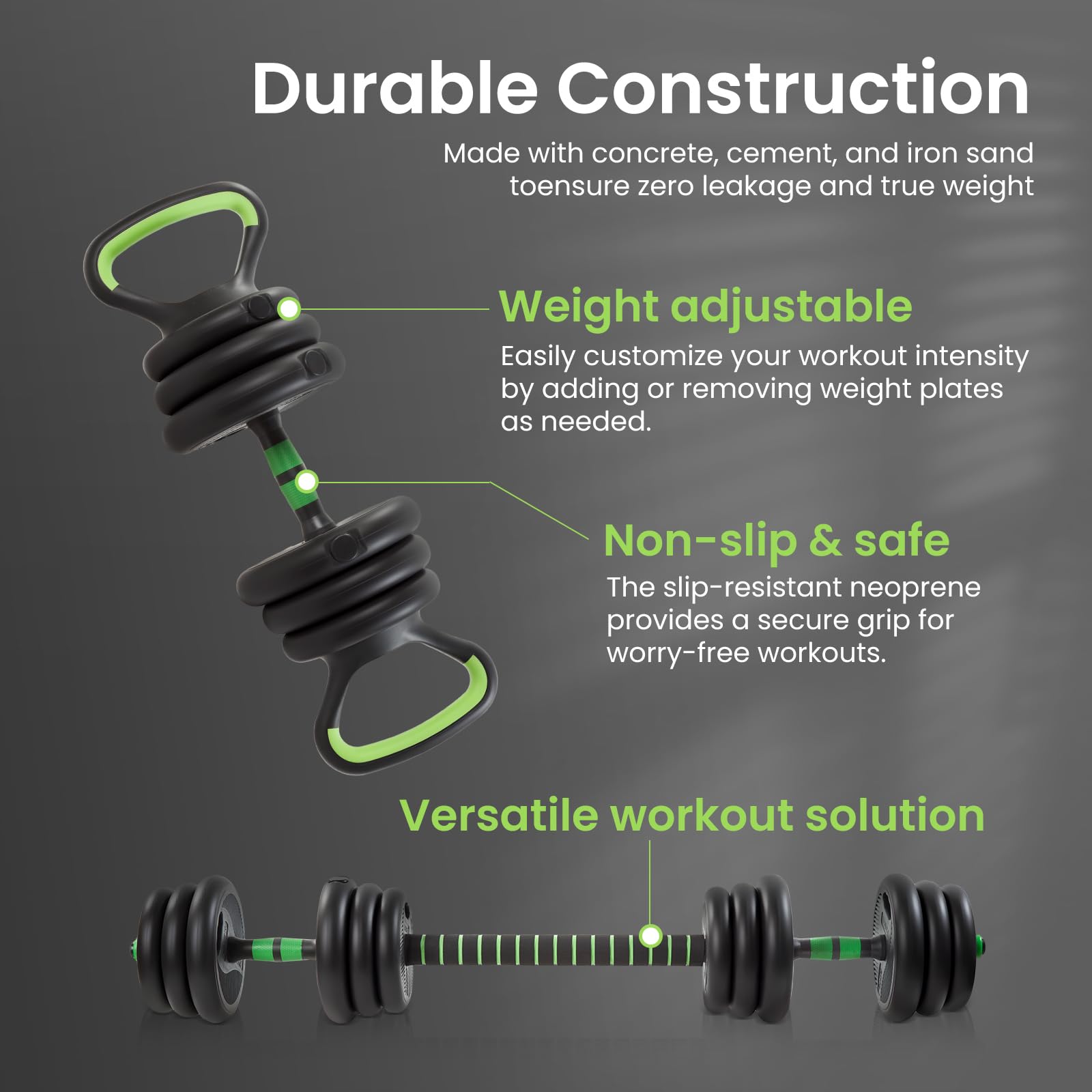 20kg Hantelset, 5 in 1 verstellbare Heimfitnessgeräte für Männer und Frauen, Langhantel, Kettlebell, Liegestützgriffe, Bauchmuskeltrainer, Freihanteln für Ganzkörpertraining