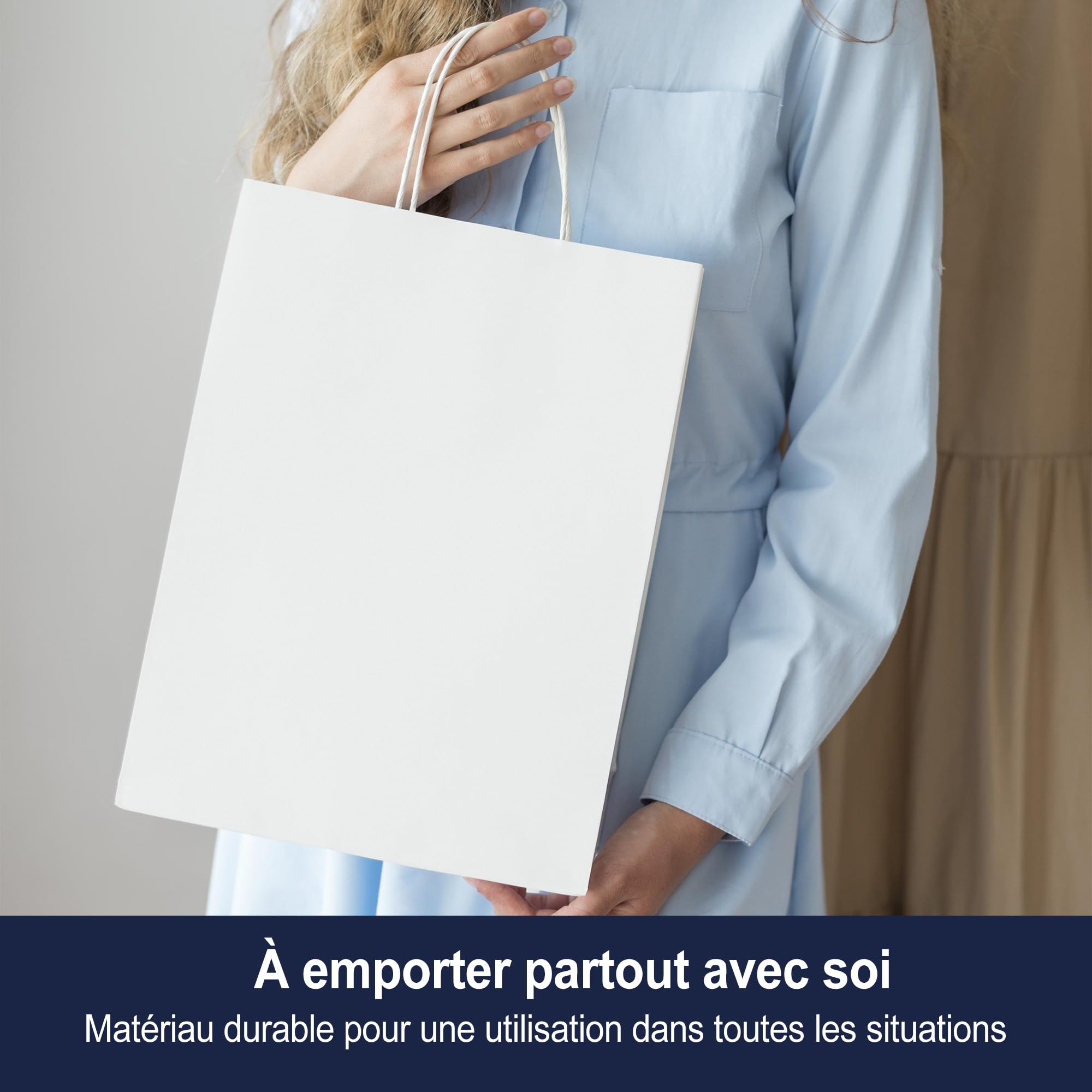 MAMAPAS 40 Sacs en papier 32+12x42 cellulose poignée bouclée, sacs de communion, sacs de mariage, sacs en papier, sacs en papier, sacs en papier, sacs cadeaux, poignée bouclée, sacs blancs