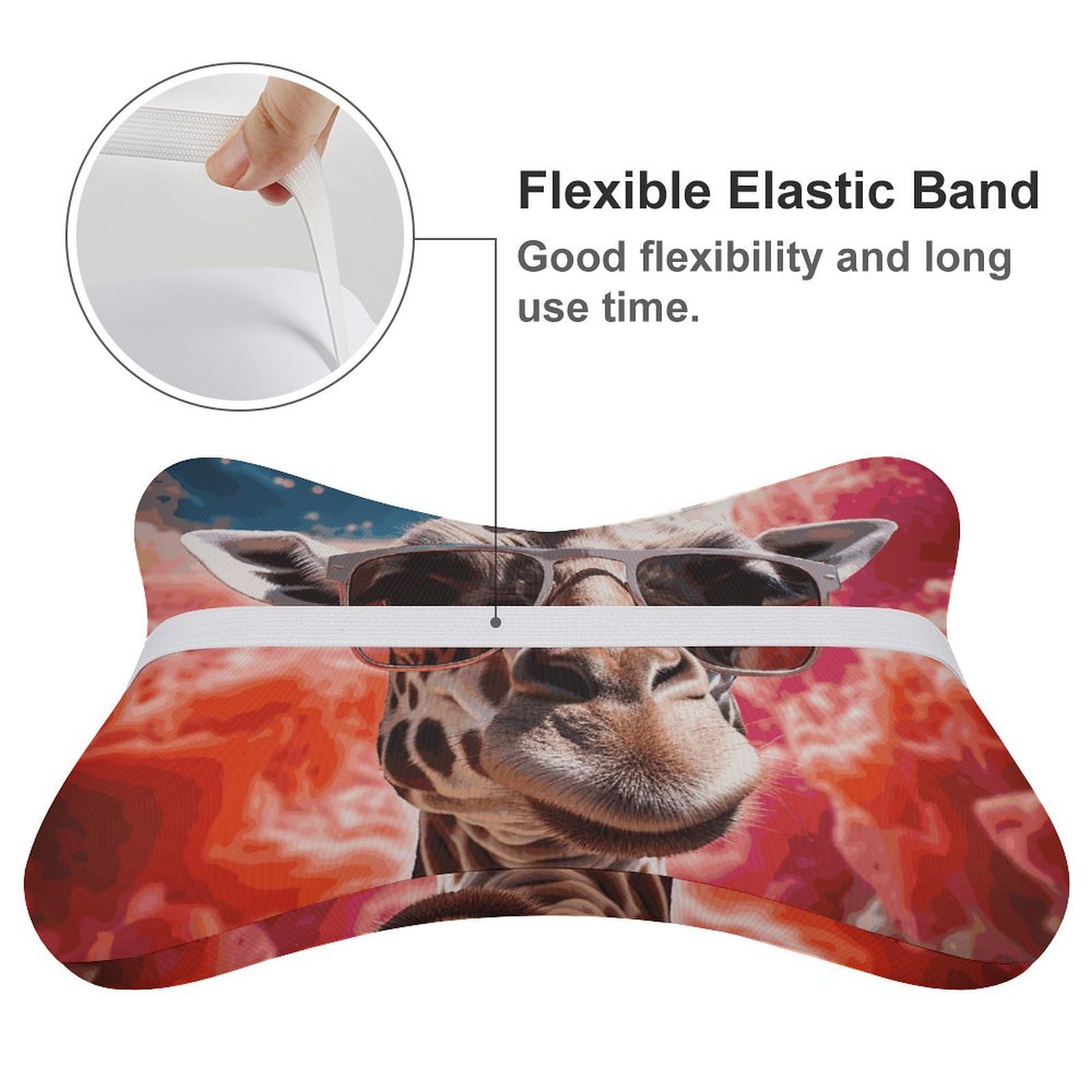 Lot de 2 coussins de nuque de voiture ultra confortables et doux pour appuie-tête de voiture Motif girafe portant des lunettes de soleil Coussin repose-tête universel respirant amovible pour conduite,
