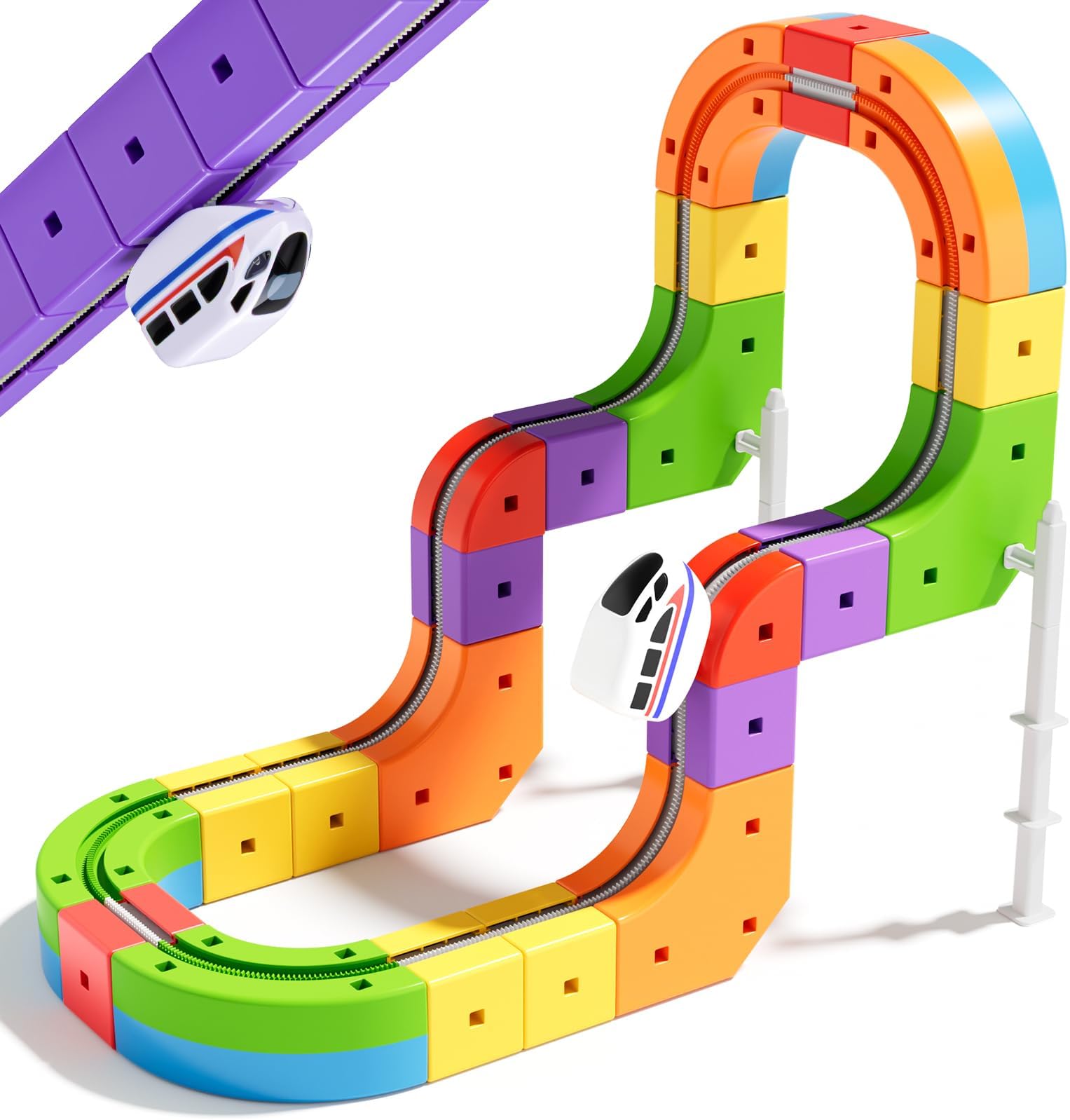 KlickRail Electric Train Set Flexible Race Track for Kids 4 6 7, Car Track for Toddlers, Building Toy Train Track Gravity-Defying 3D Embedded Layouts & Motorized Car, STEM Gift(Starter Set(32 piece)