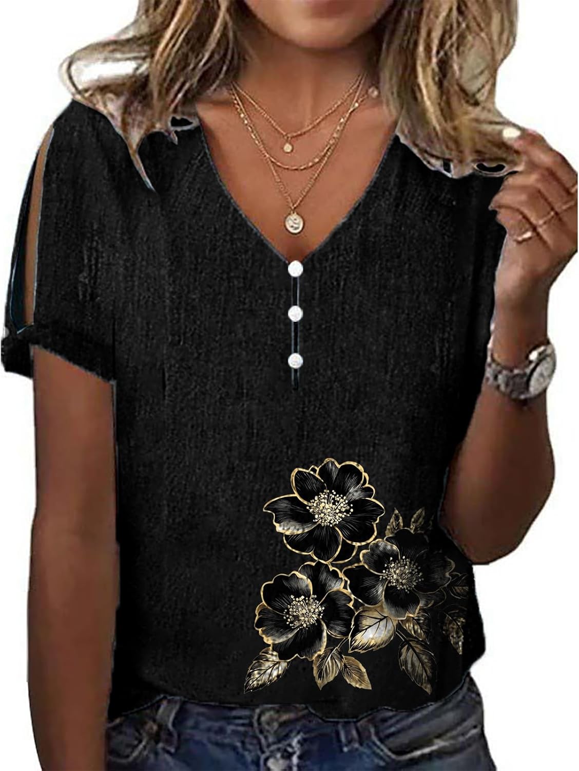 Boho Tops for Women Dressy Casual Japanese Art Cold Shoulder Plus Size 2025 Fashion Trendy Comfy Button Tshirts