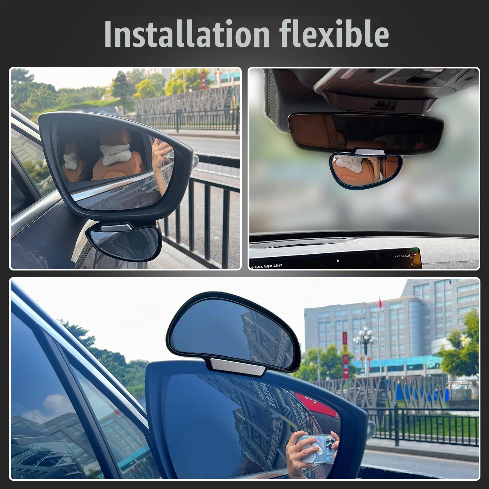 Rétroviseur d'angle mort réglable à 360 degrés pour voiture (gauche + droite)
