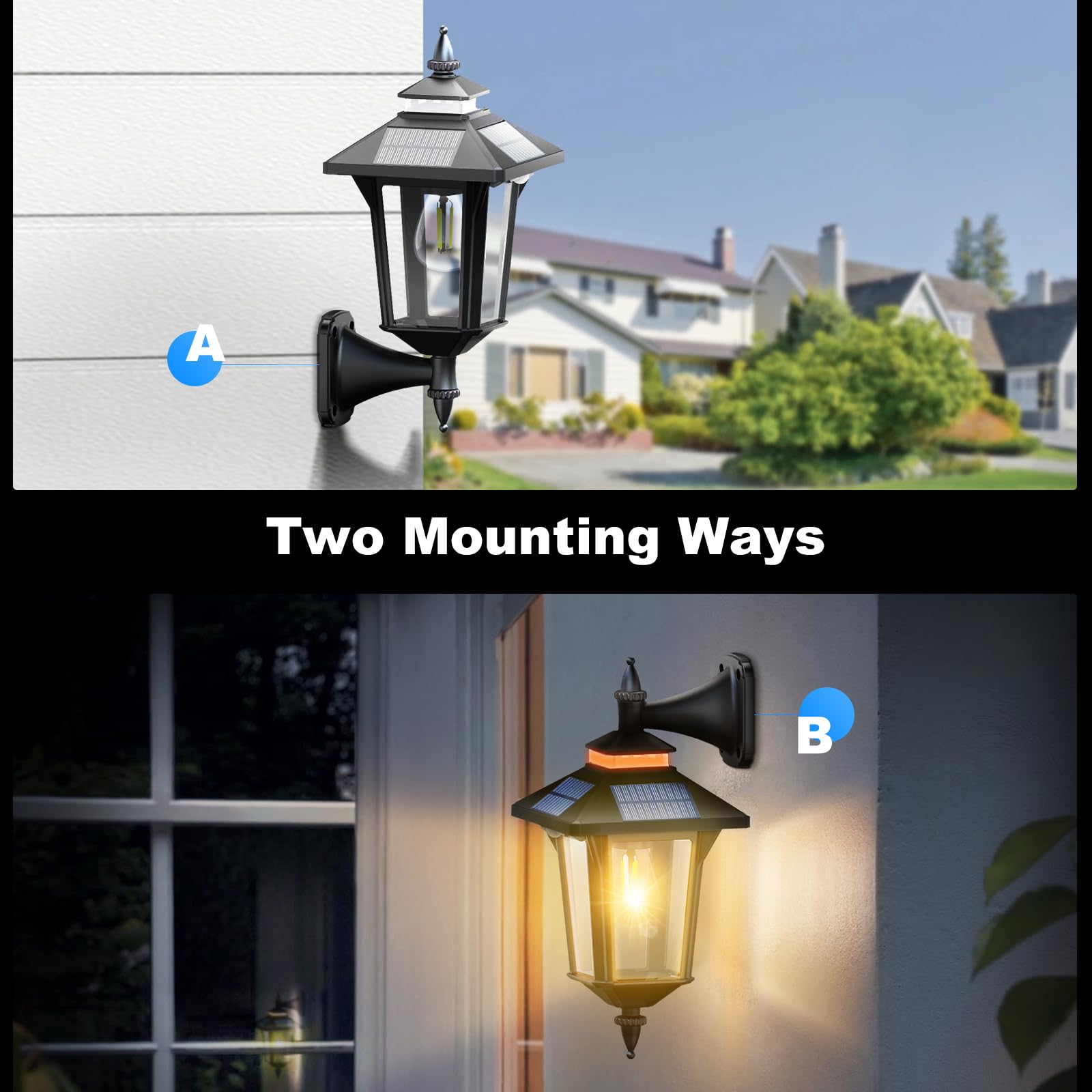 Moman Zewnętrzne lampy solarne, vintage, zewnętrzna lampa solarna z czujnikiem ruchu, 3 tryby IP65, wodoodporna, do ogrodu na patio, 2 szt., projektor solarny i zewnętrzny, oświetlenie lampy