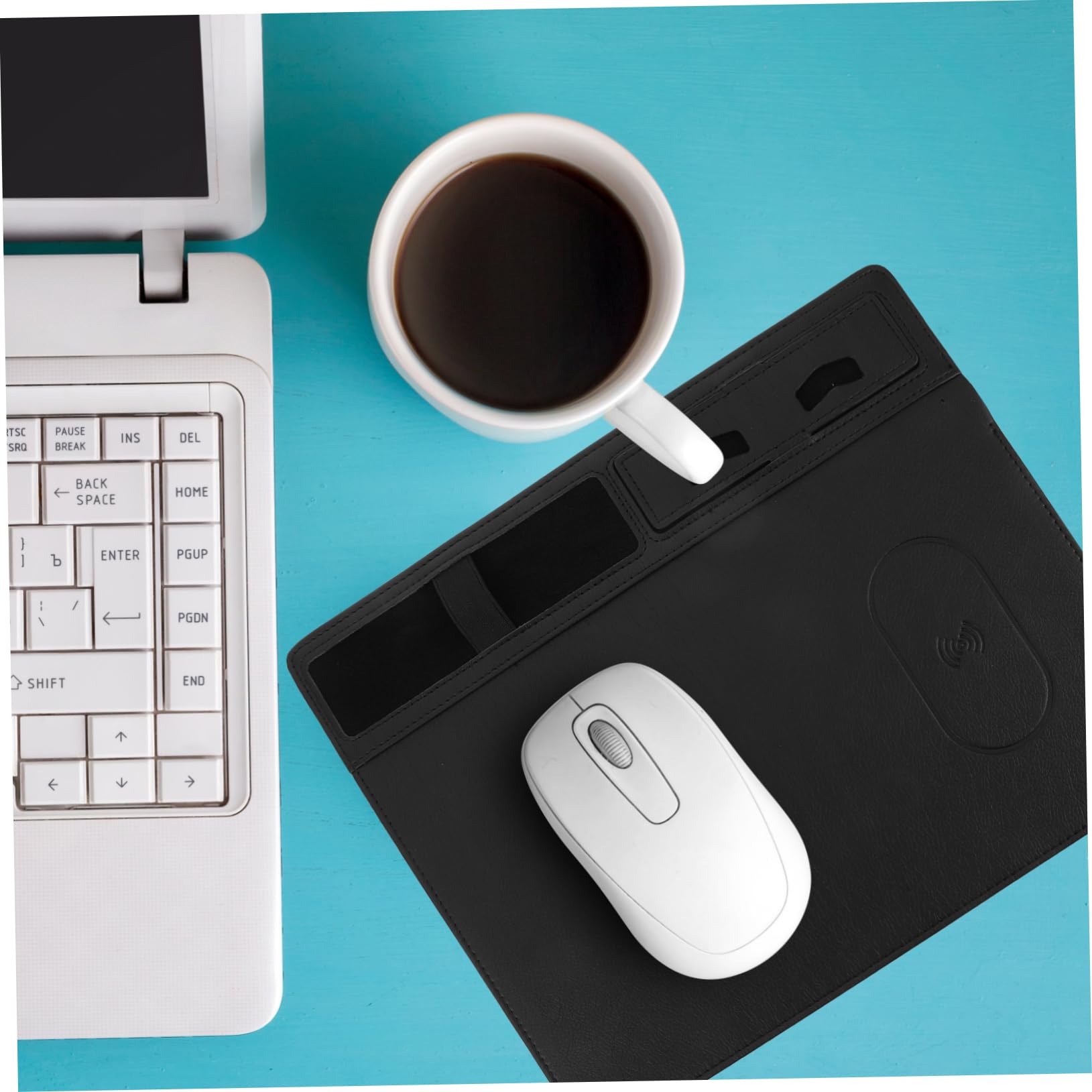 NUOBESTY Tappetino per Mouse in Pu Nero Ricarica Wireless 15w Superficie Anti-schizzi per Scrivania Ufficio Gaming
