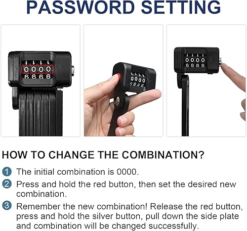 Miniatura 5 de Candado plegable para bicicleta de 35 pulgadas con kit de soporte de montaje, combinación de 4 dígitos para bicicletas, scooters eléctricos,