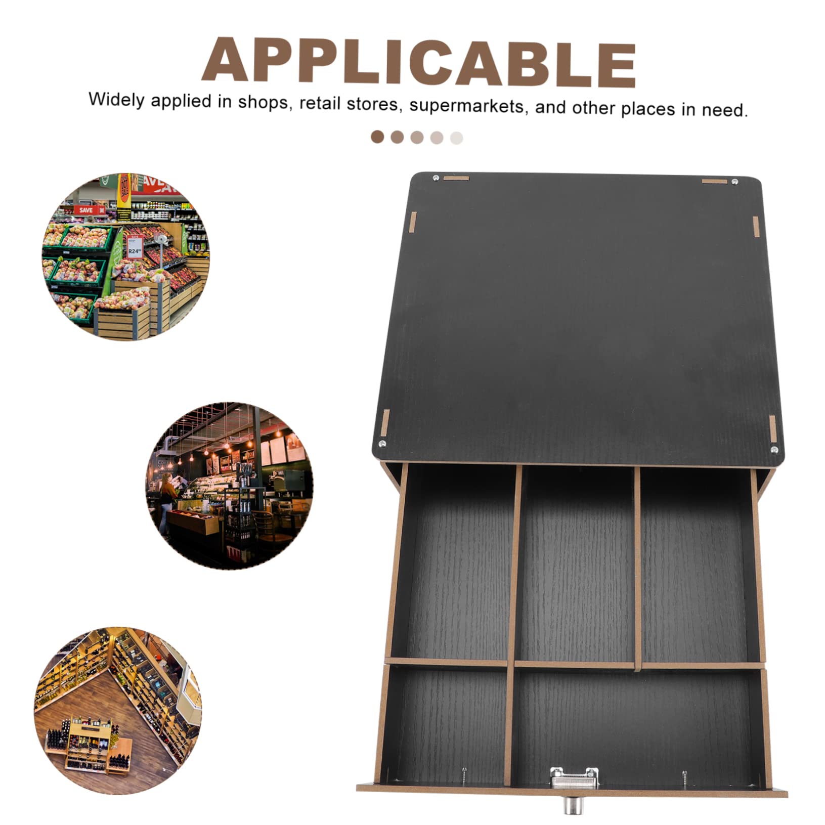 Schwarze Holz Münzbox für Kleingeld mit Mehreren Fächern und Clips zur Sicheren Aufbewahrung für Einzelhandel und Geschäfte