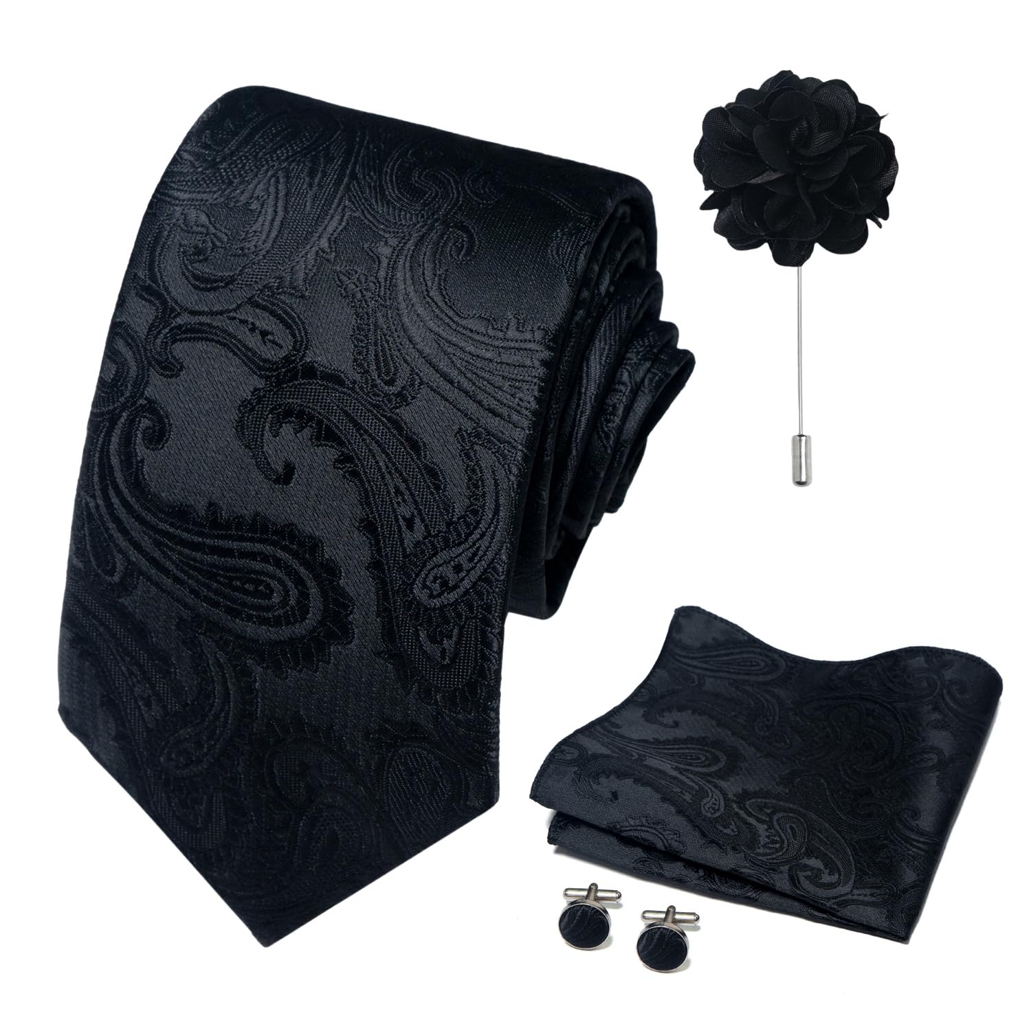 joy alice 70 Colors Ties Set Men Mixed Color Necktie Handkerchief Cufflinks Brooch 3.15 Formal