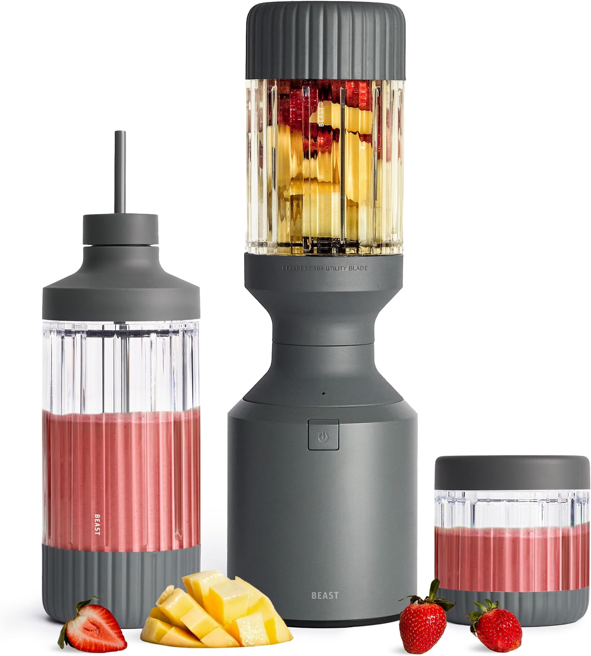 Mega 1200 Plus | Premium Countertop Blender | Smoothies, Shakes, Sauces, Dips, Soups | Blends Ice and Frozen Fruit | XL Vessel | With Extra Vessels, Straw System | (Charcoal, 120V)