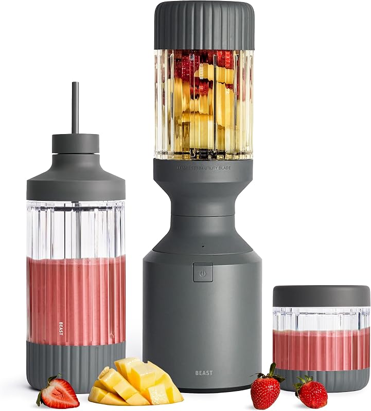 Batidora de sobremesa Beast Mega 1200 Plus, recipiente XL, carbón, 1200 W | Batidos, batidos, salsas, salsas y sopas, mezclas de hielo y frutas congeladas, recipientes extra Tritan, sistema de pajita
