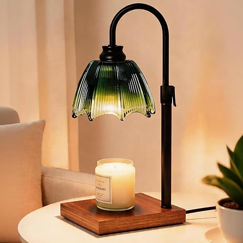 Farmhouse Candle Warmer Lamp with Timer Dimmable Adjustable, Vintage Glass