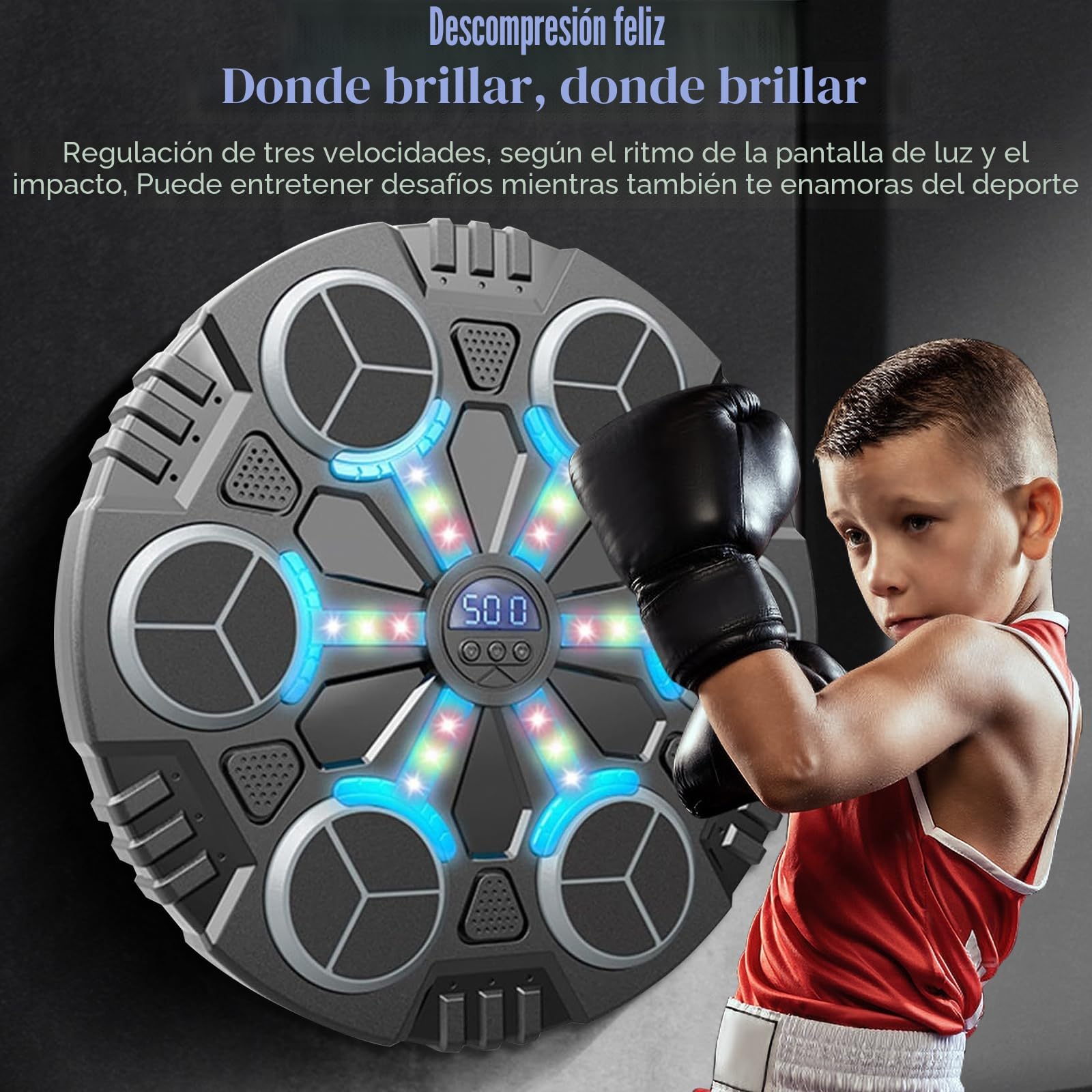Eznaobo Máquina de Boxeo Musical de Pared con Guantes, 3 Velocidades, Luz LED y Bluetooth