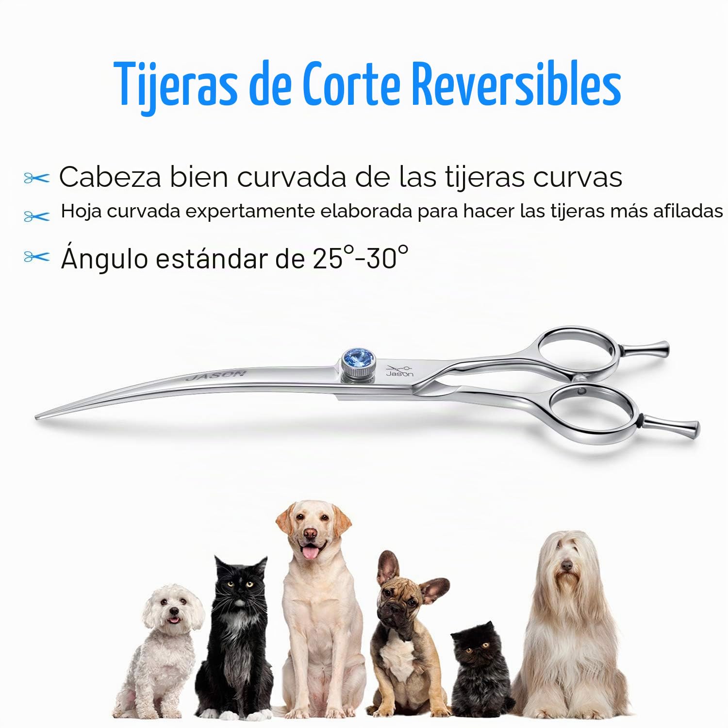 JASON Tijeras curvas de 7 pulgadas para perros Tijeras profesionales para perros y gatos de acero inoxidable 440C