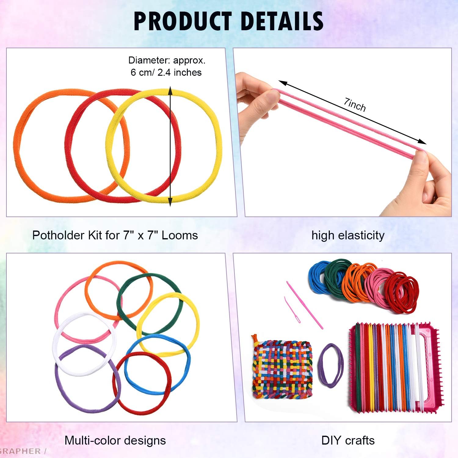 Blulu 288 Pieces Loom Potholder Loops Weaving Loom Loops Weaving Craft Loops with Multiple Colors for DIY Crafts Supplies, Compatible with 7 Inch Weaving Loom(288 Pieces)