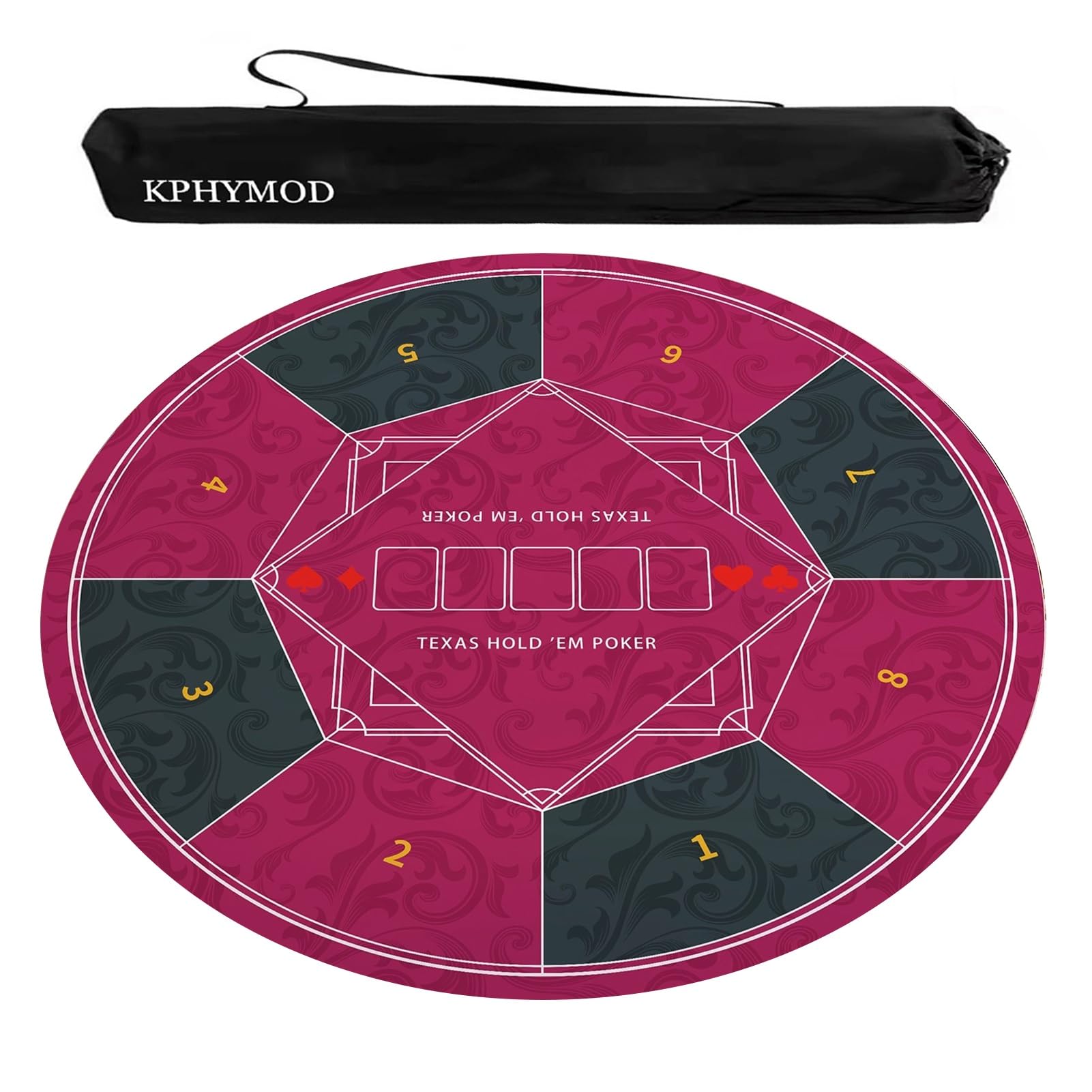 KPHYMOD Round Poker Game Mat with Storage Bag, Anti Slip and Noise Reduction Multi Purpose Mahjong Mat Table Cover(Pink,120cm/47.24in)