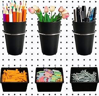 ZOOLMEEAN 6 Sets Pegboard Bins Pegboard Cups with Hooks & Loops, Peg Board Tools Storage Assortment System Kit for Organizing Accessories Small Bits Tools Craft Workroom Hardware