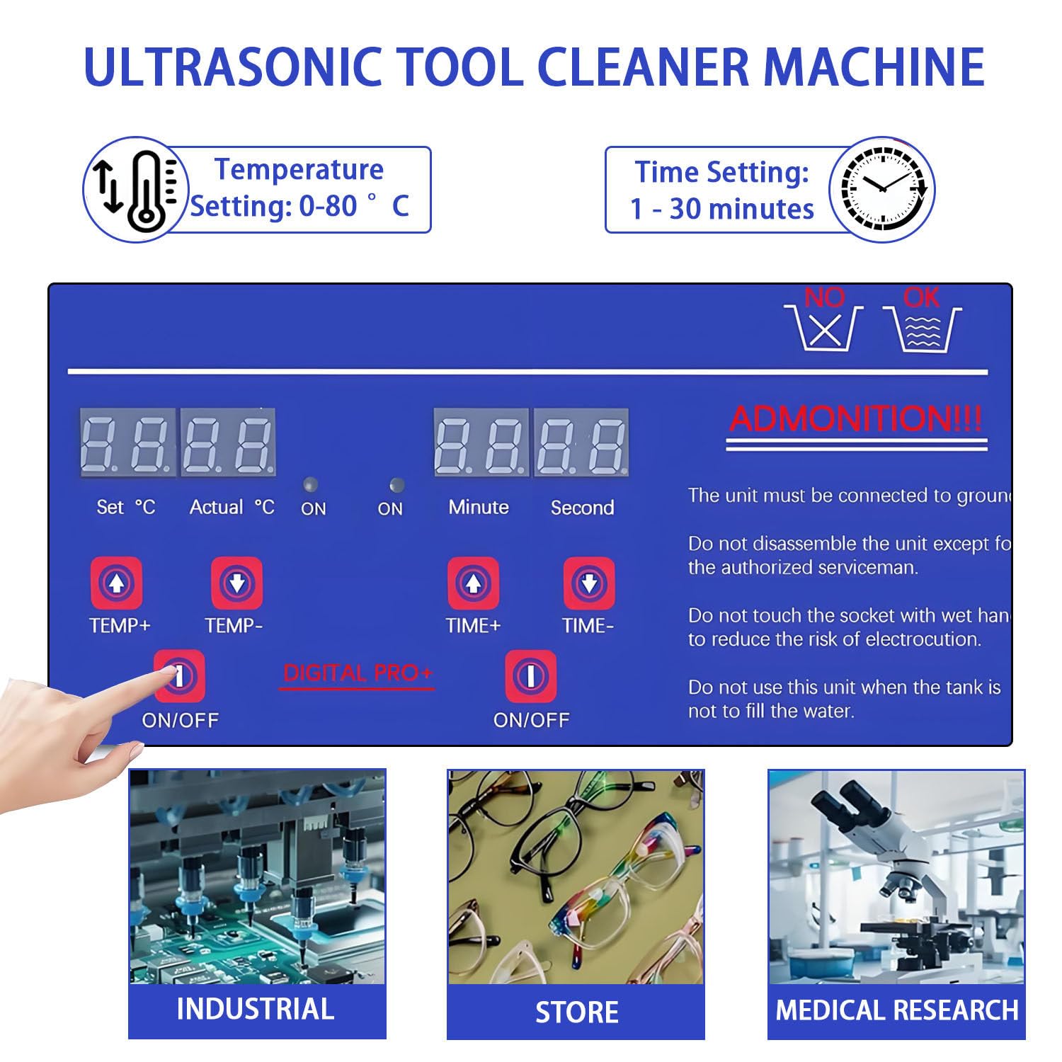 Pulitore a ultrasuoni professionale, pulitore a ultrasuoni digitale con timer e riscaldatore digitali, pulitore a ultrasuoni industriale per orologi, strumenti, utensili e parti metalliche 4.5L