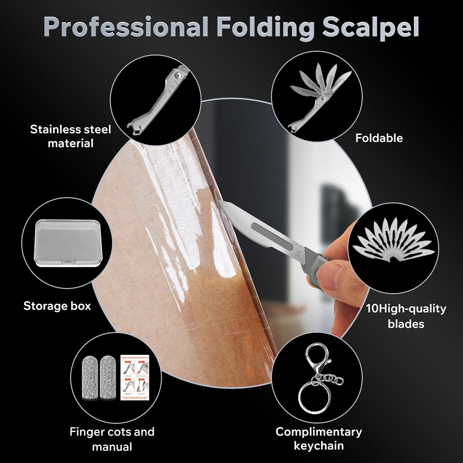 CRUIFU Folding Scalpel Knife, Pocket Keychain Knife for Men, EDC Utility Knives with Bottle Opener, Surgical Knives with 10pcs Replaceable Blades