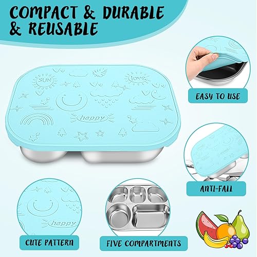 Miniatura 3 de Lonchera Bento para niños, lonchera reutilizable de silicona para niños, contenedor de almuerzo a prueba de fugas, contenedor de almacenamiento de