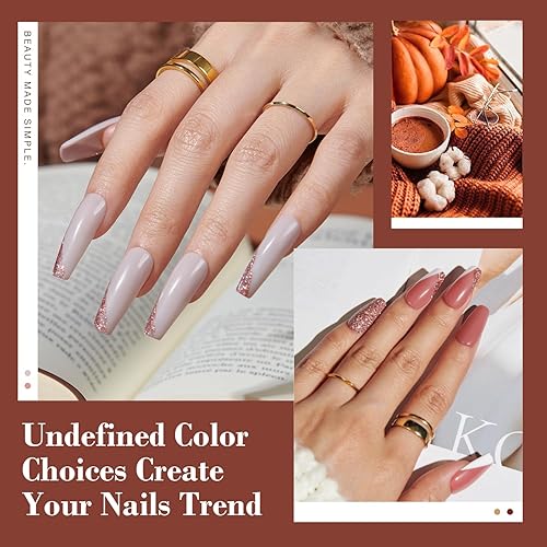 Miniatura 5 de AZUREBEAUTY Kit de 30 piezas de polvo de inmersión para uñas con palitos de uñas, 8 colores de otoño e invierno nude marrón brillantina, juego