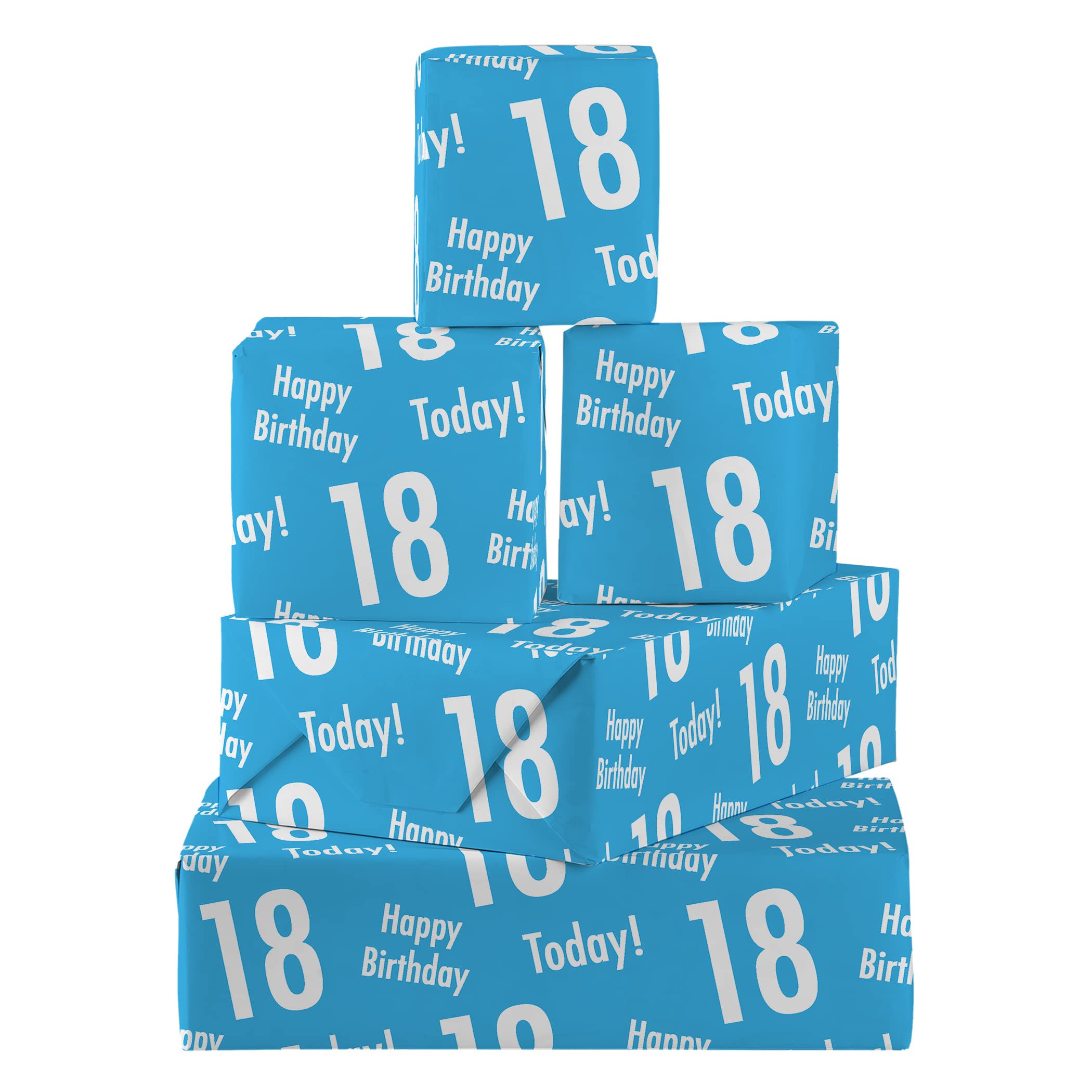 Hunts England5 Sheets Of 18th Birthday Blue Fun Wrapping Paper For Him - Includes 5 Gift Tags - Age 18 Male Folded Gift Wrap - Urban Colour Collection - Age Eighteen Gift Wrap For Men