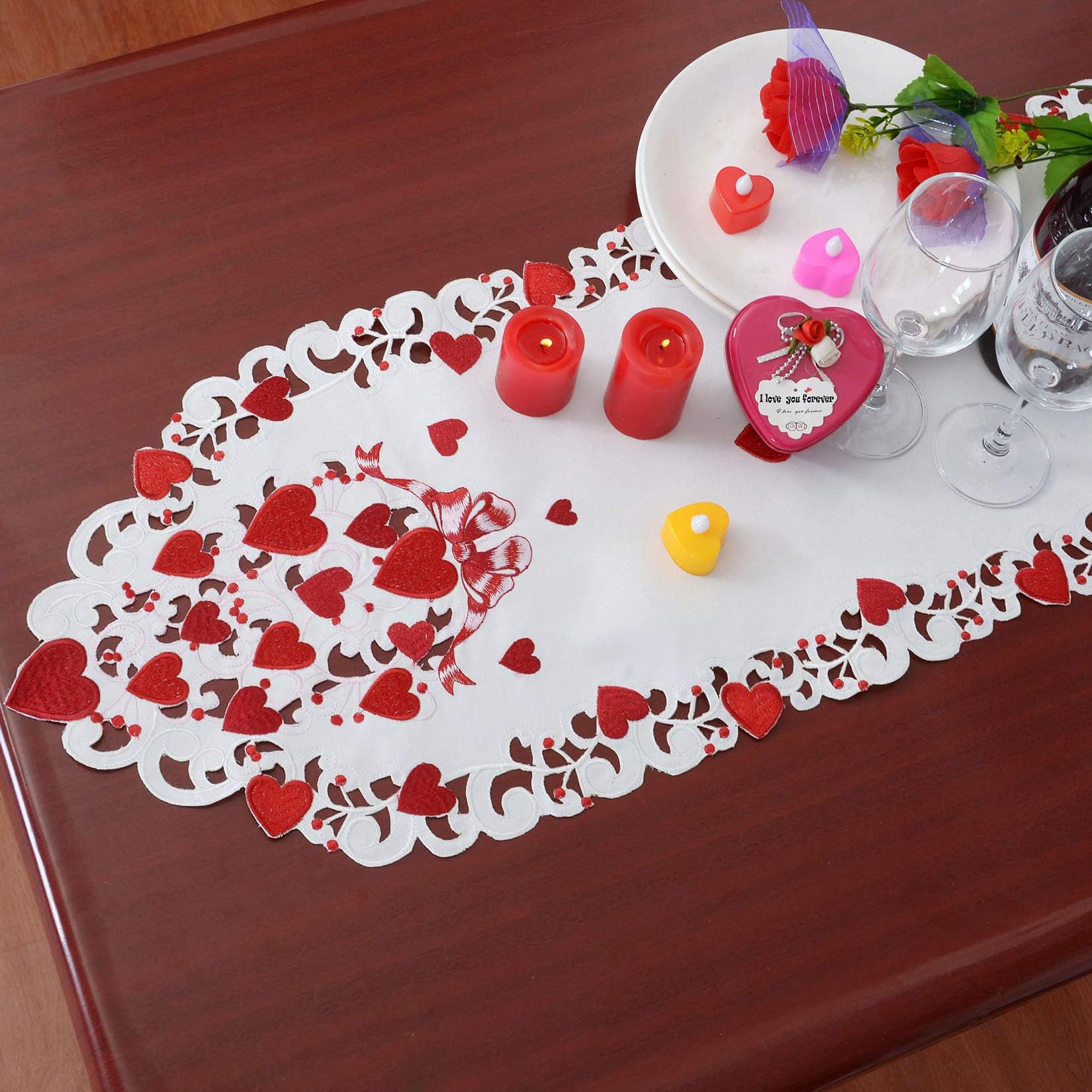 Grelucgo Embroidered Table Runner for February 14th Valentine's Day (14x90 inches)
