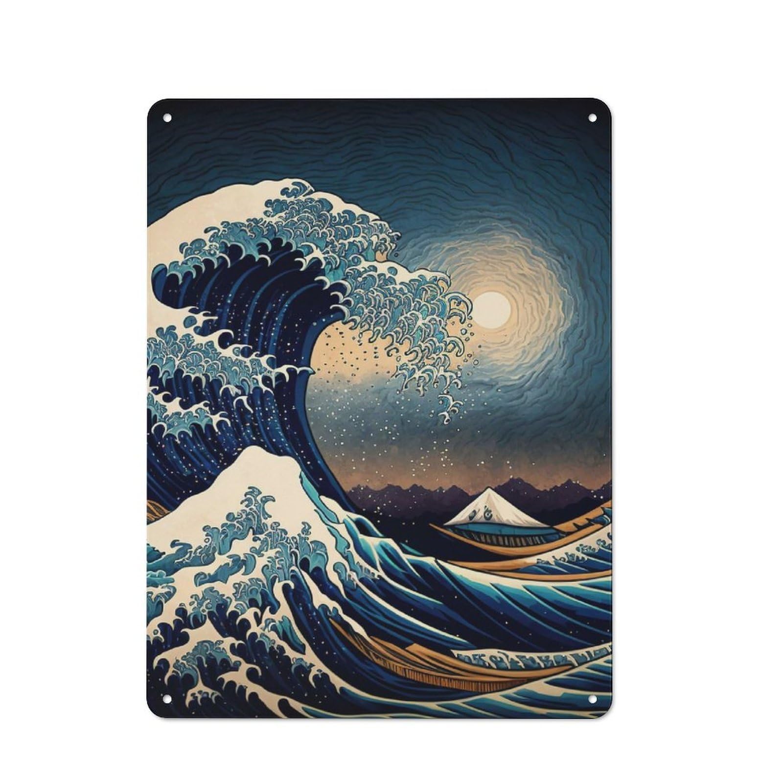 Junmoney Great Wave Off Kanagawa Rustic Tin Wall Plaque 40X30cm For Garage Or Workshop, For Garage Decor Fans, For Retro Home Interiors