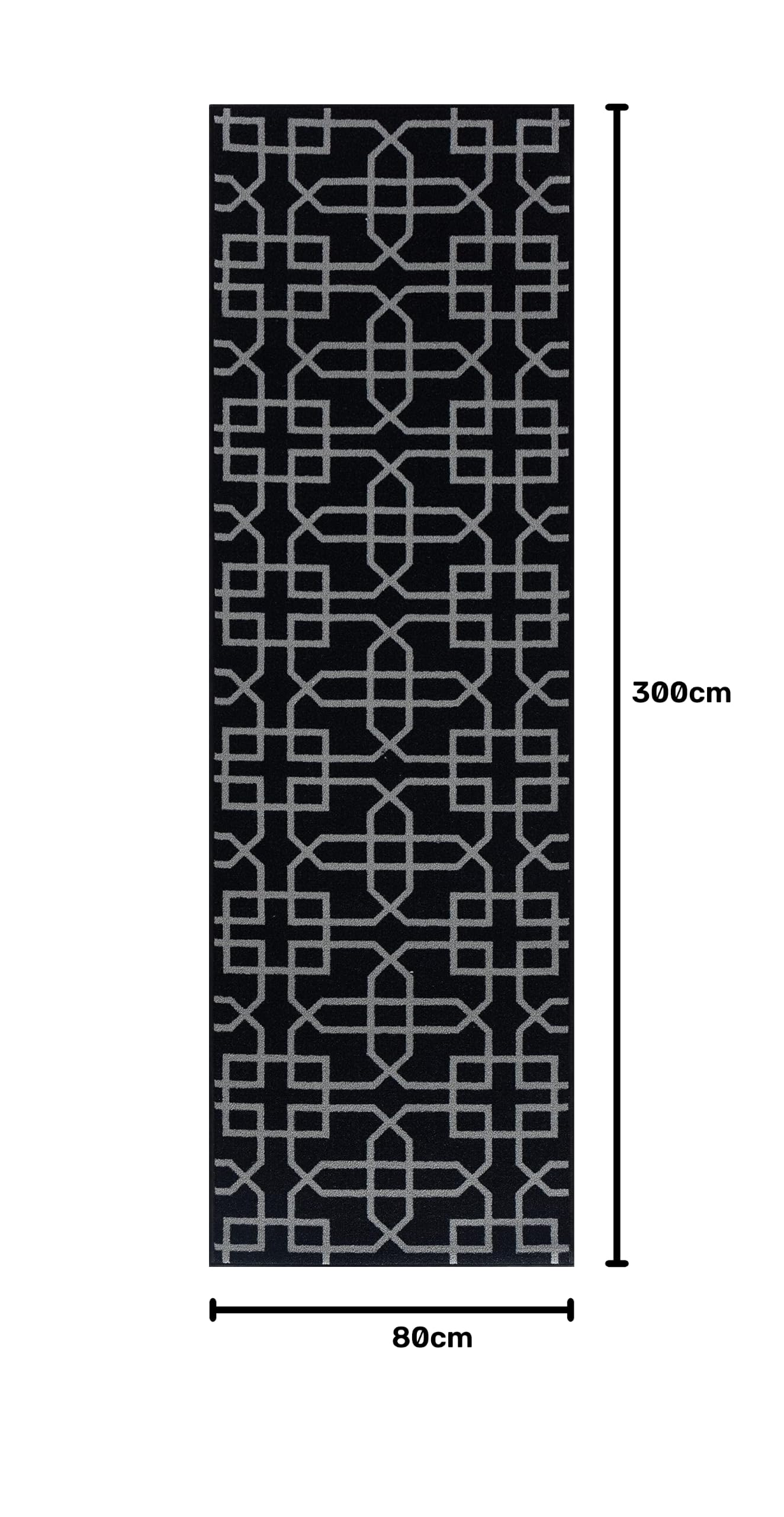 Serdim Rugs Tapis antidérapant pour Cuisine et Couloir Motif Treillis Siam Noir 80 x 300 cm