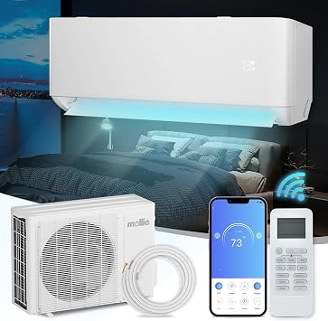 موليه 9000 وحدة حرارية بريطانية مكيف هواء مقسم 23 SEER2 115V AC / نظام تدفئة ، واي فاي ممكّن ، مضخة حرارية وفلاتر قابل للغسل ومجموعات تركيب - غرف تبريد تصل إلى 400 متر مربع. قدم