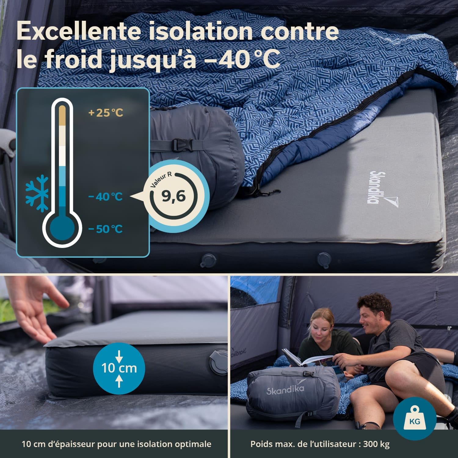 Skandika Matelas Gonflable Easy 3D Premium Flex | Matelas pneumatique pour 1/2 Personnes, avec/sans Pompe USB-C, avec/sans Housse, Max 150/300 kg | Camping, lit pneumatique (Double)