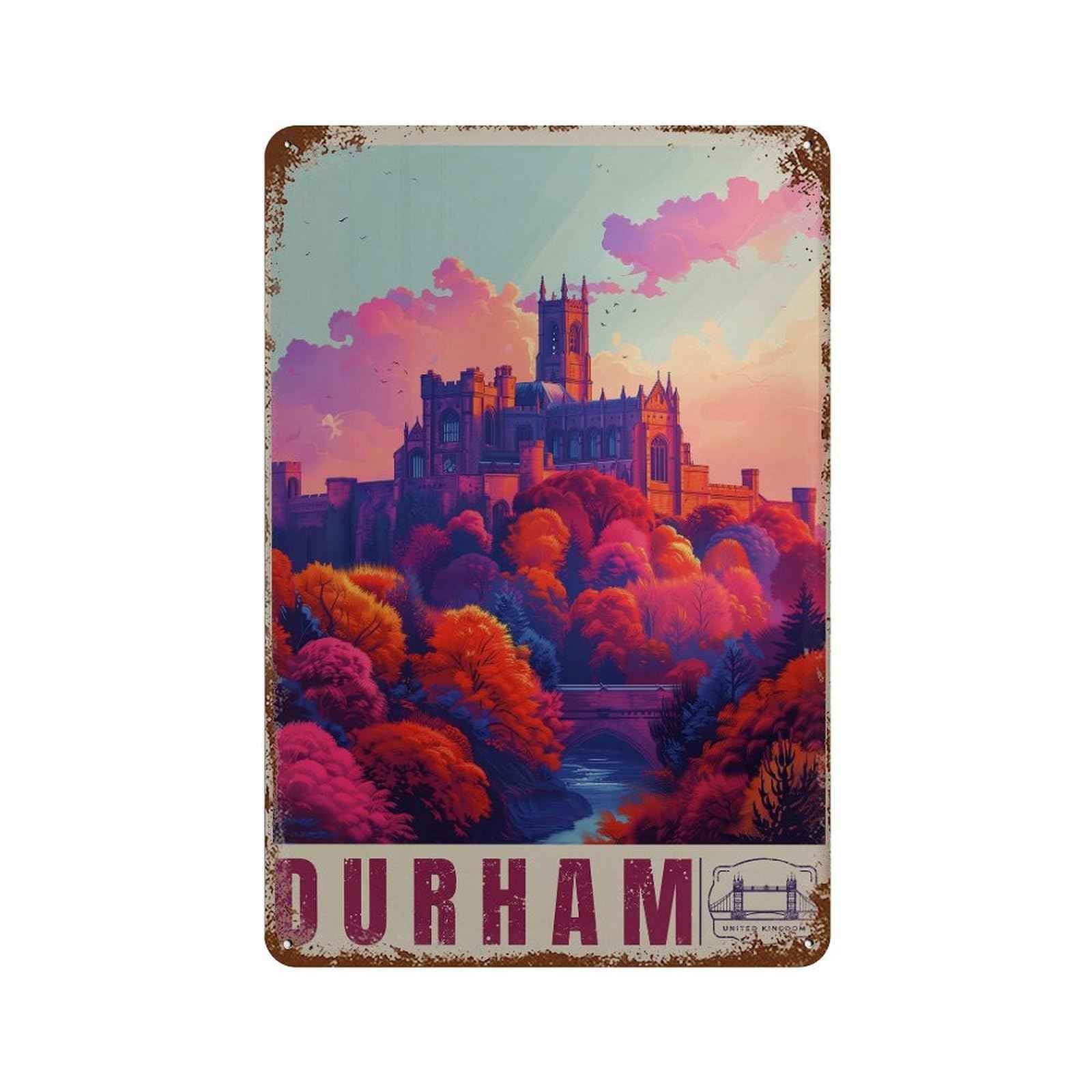 xiaoxiaoshen Durham England Travel Illustrated (2) Wall Decor Art Metal Tin Poster Modern Home Decor Art Home Bar Shop Decorations Vintage Sign 30x20cm