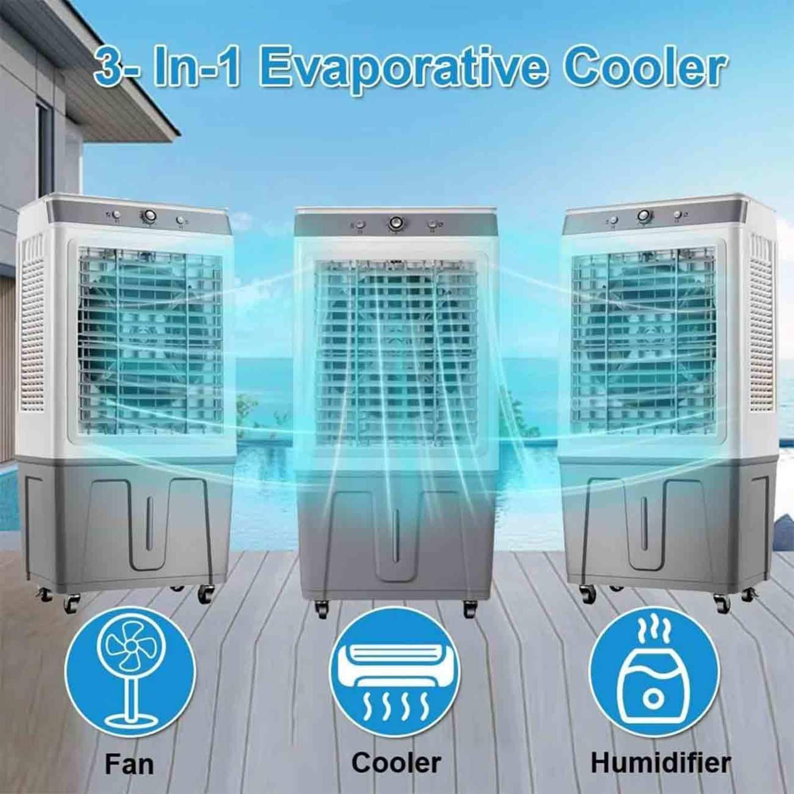 Climatizador Evaporativo Silencioso, 3 Velocidades,Tanque de 35L,3 en 1 Refrigerador De Aire Temporizador 7.5H,Oscilación Para El Hogar Y Oficinas Pequeñas