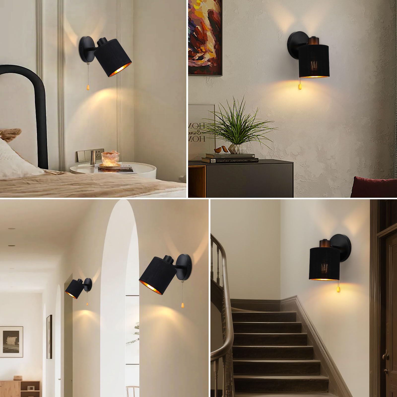 Vintage wandlampen - schakelaar dimbaar - zwart - E27 - retro wandverlichting - industriële verlichting - metaal - woonkamer hal trap