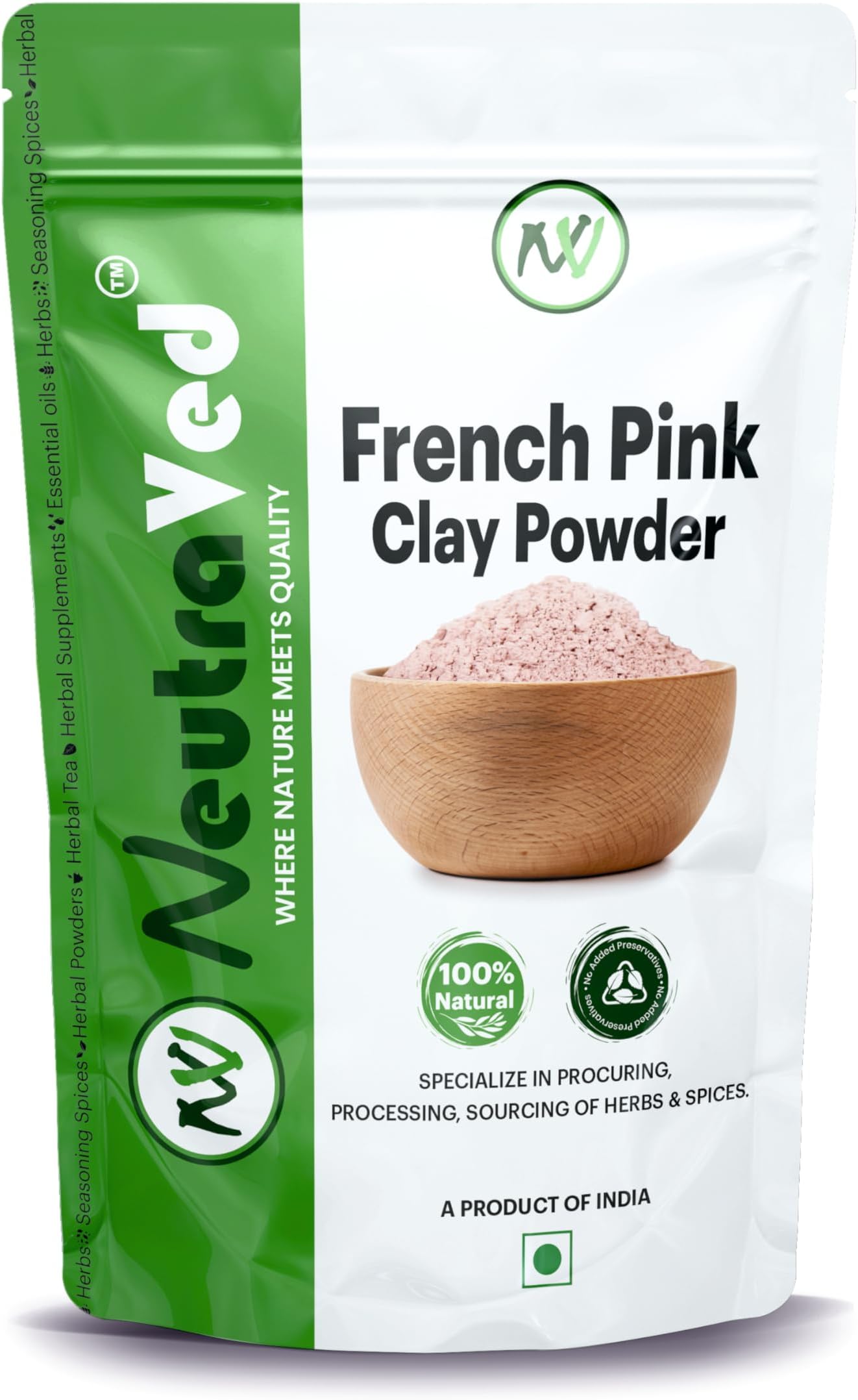 NeutraVed French Pink Clay Powder | Pure and Natural Solution for Skincare, F...