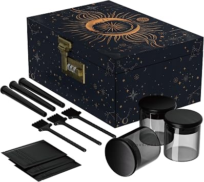 Large Bamboo Box with Combination Lock, Wooden Printed Decorative Storage Box, Stash Storage Lock Box as Great Gift Choice, Lockable Keepsake Box for Storage Trinkets, Coffee Beans, Tea etcSun&Moon