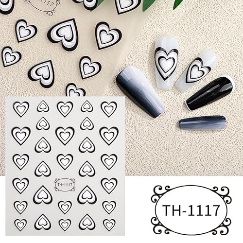 Diduikalor 6 Sheets Valentines Nail Art Stickers, Self-Adhesive Nail Stickers Heart Love Nail Decals For Women Girls Kids On Nails Décor Design Accessories #TOP2