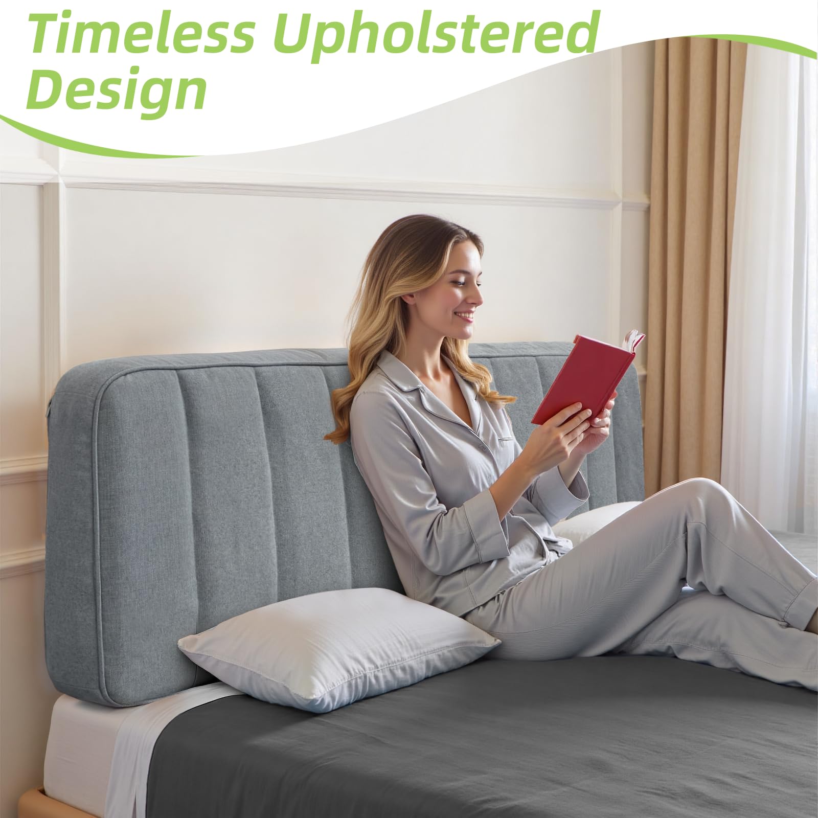 Bettkopfteil – Leinen-gepolstertes Kopfteil Bett,Werkzeugfreie Montage,Universelles freistehendes Rückenkissen,Abnehmbarer und Waschbarer Bezug,140CM,Grau