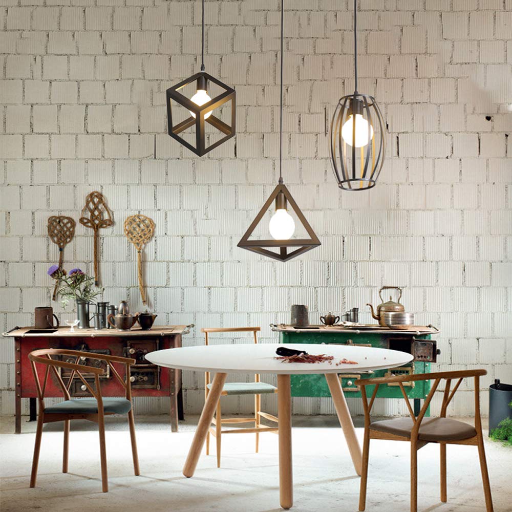 IDEGU 3er-Set Hängeleuchten – Geometrische Lampenschirme Aus Metall, E27, Schwarz, Für Wohnzimmer & Mehr